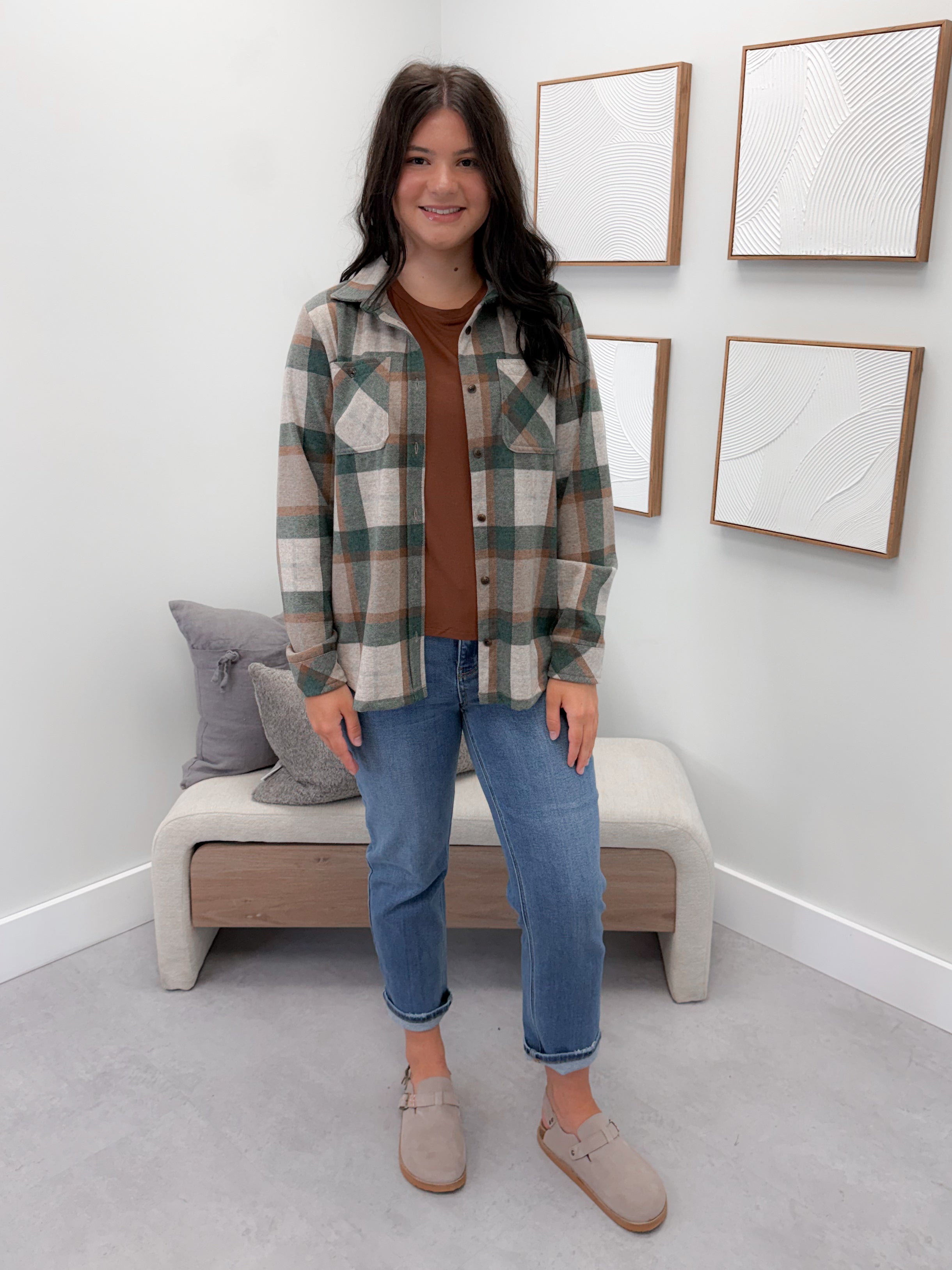 Briar Shacket in Emerald Plaid