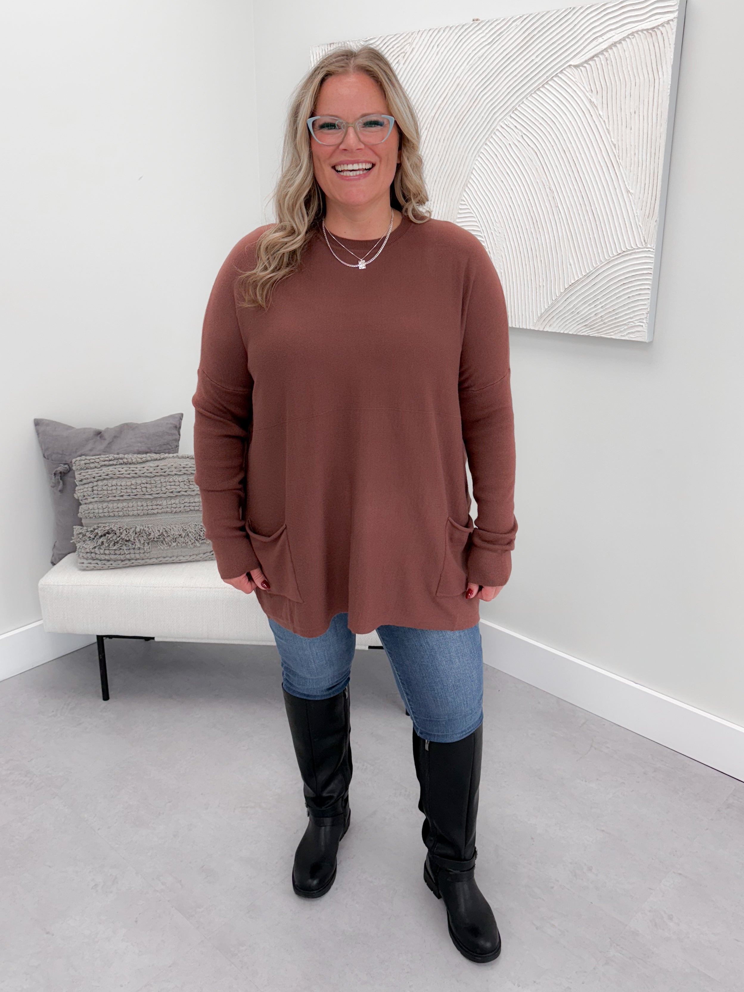 229 Pocket Sweater in Cerise by Twenty Nine The Label