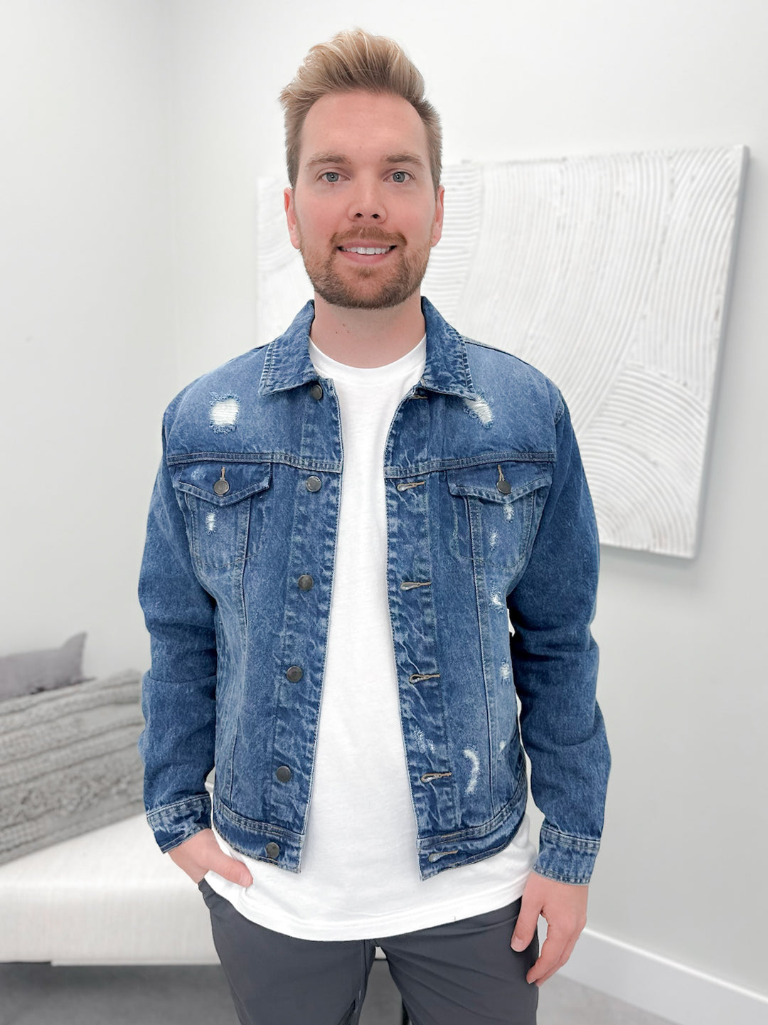 Denver Mens Jean Jacket in Medium Wash - L/O XXL