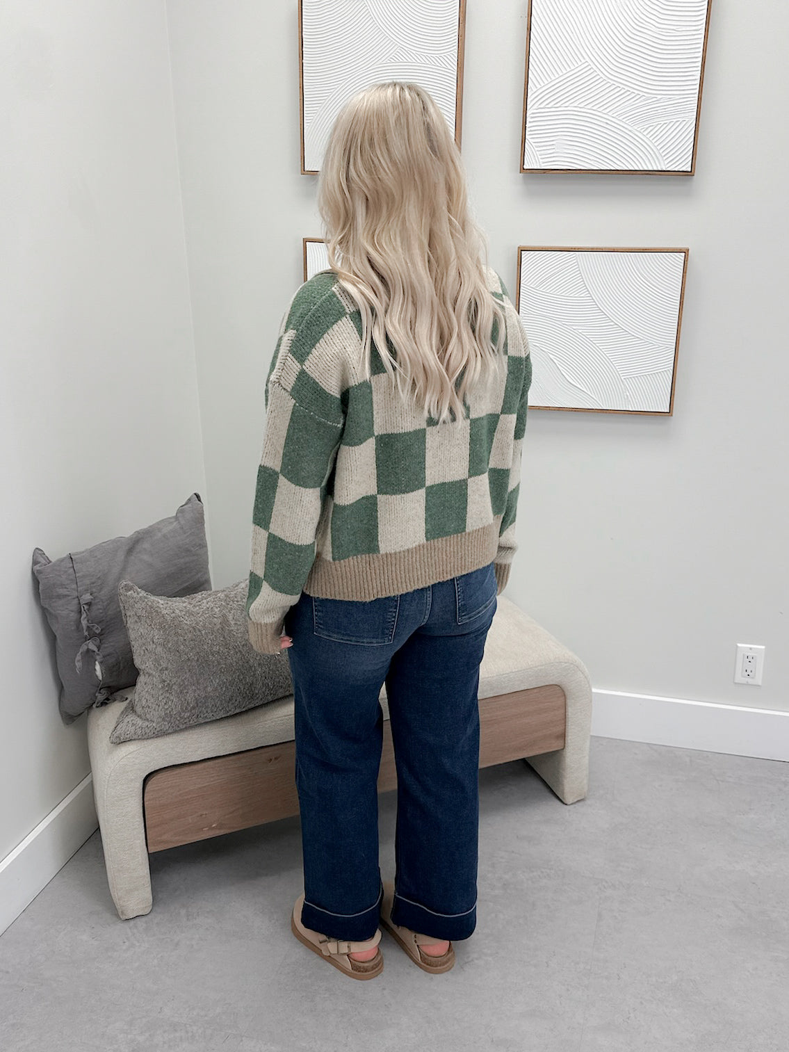 Winnie Cardigan in Checkered Green