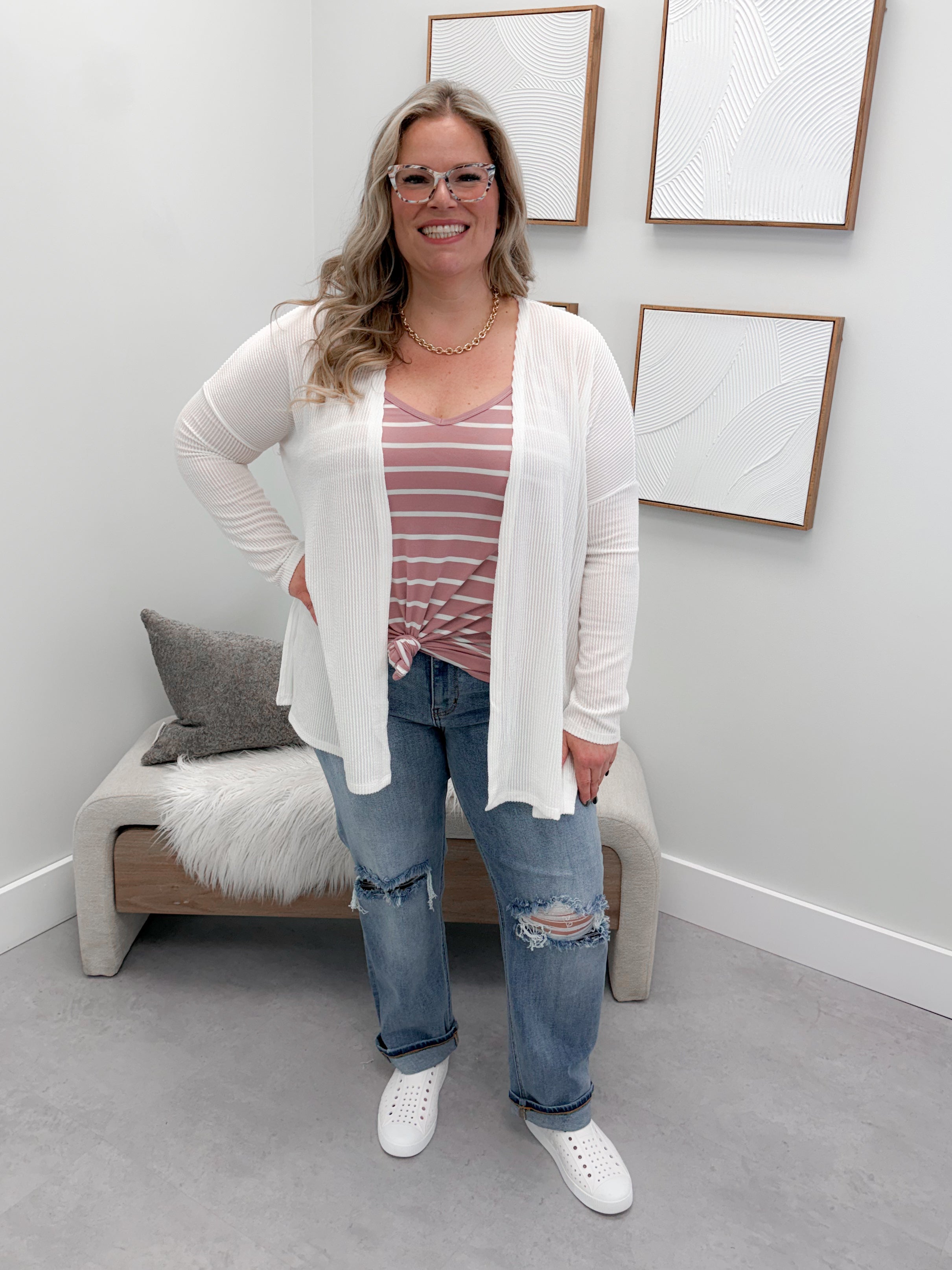 Camille Ribbed Cardi in Coconut