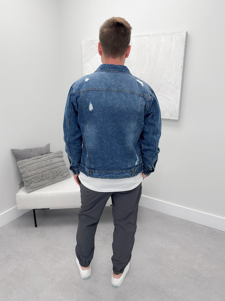 Denver Mens Jean Jacket in Medium Wash - L/O XXL