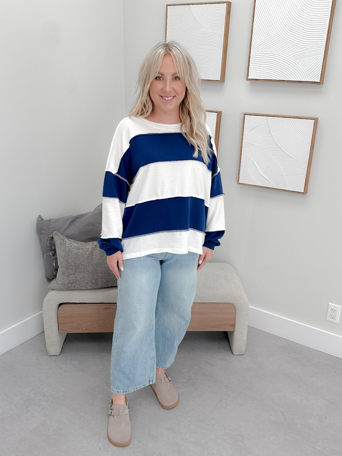 Cooper Pullover in Striped Royal Blue