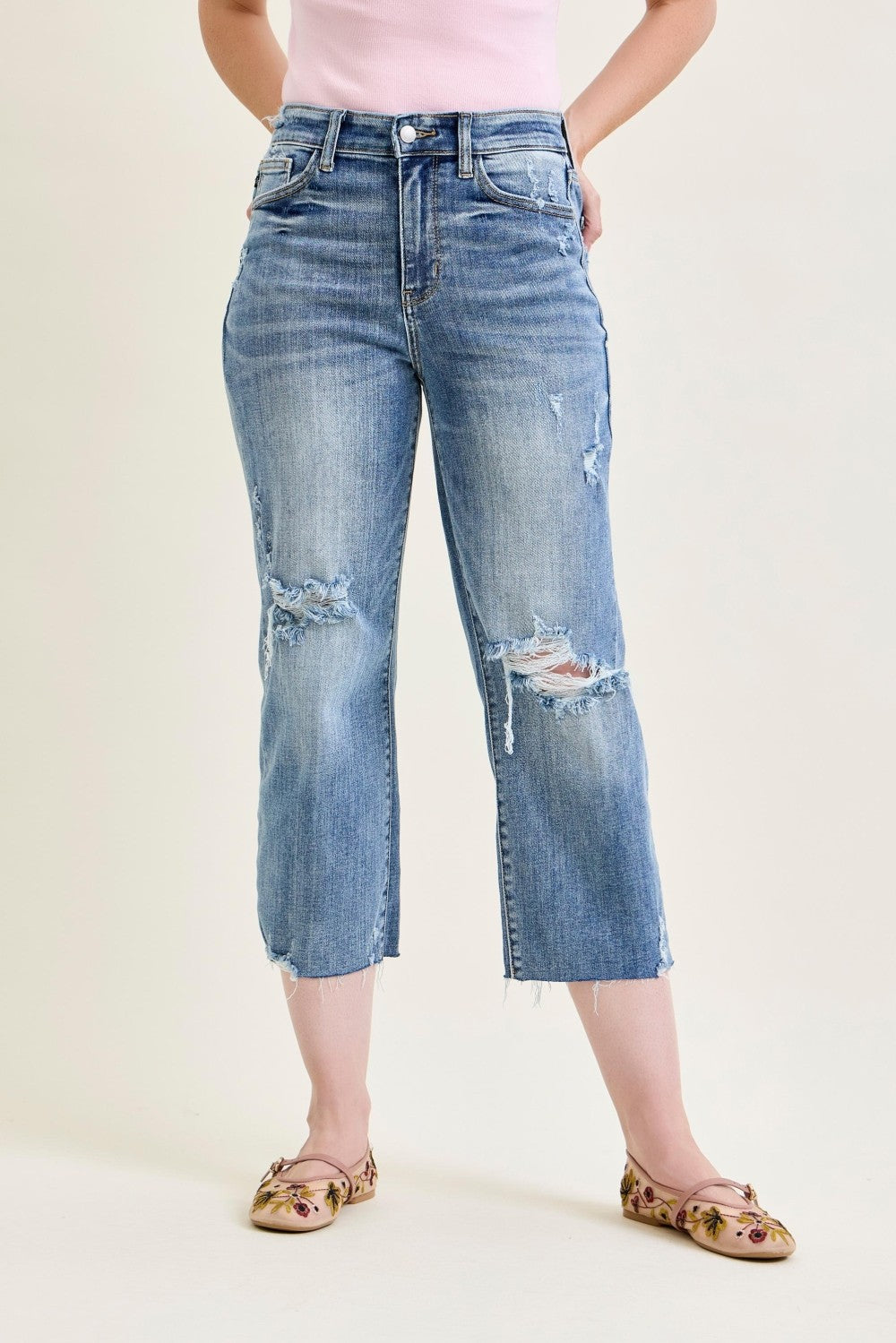 Hailey High Rise Cropped Wide Leg Jeans by Judy Blue
