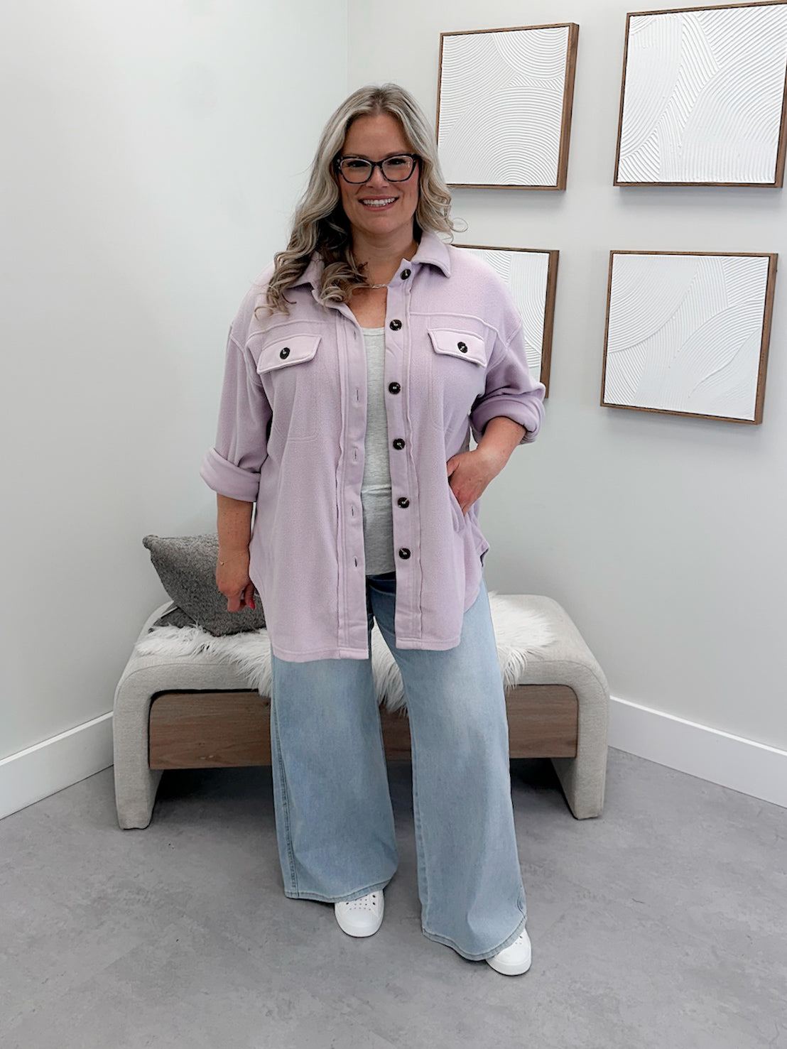 Skyler Fleece Shacket in Lilac