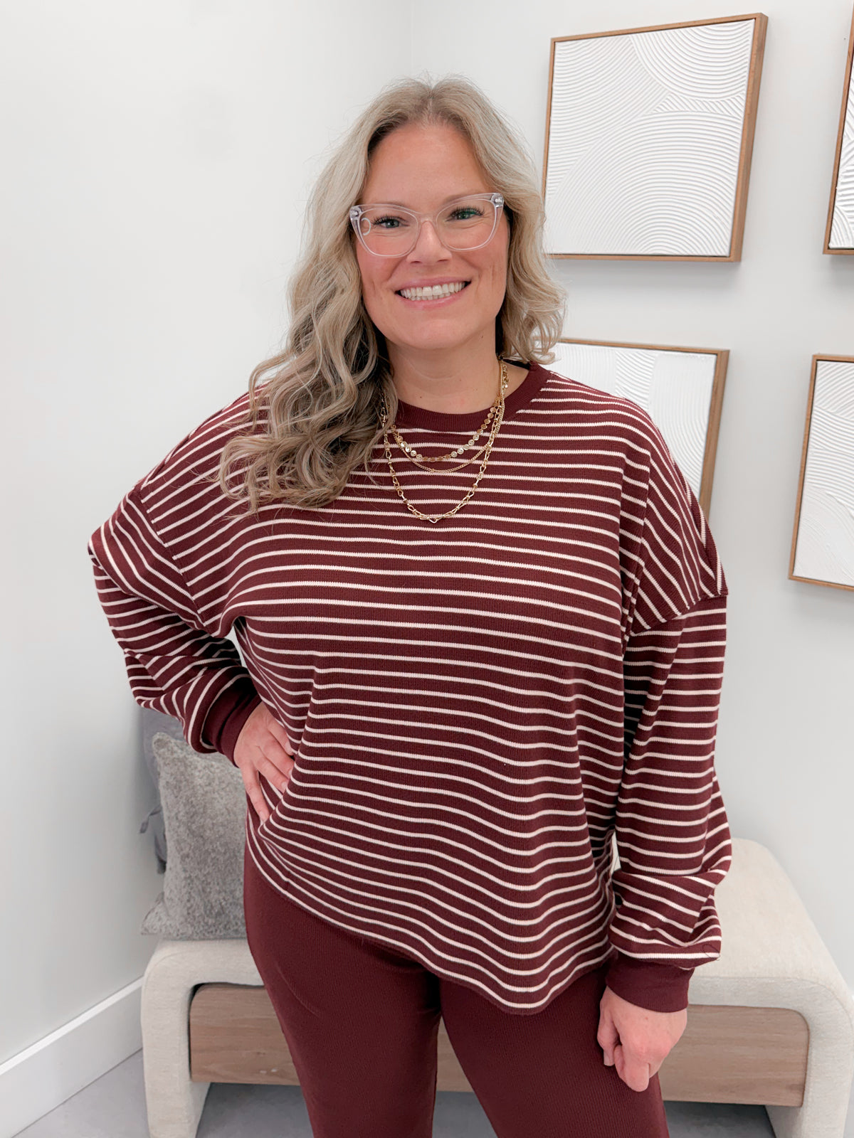 Saylor Stripe Long Sleeve in Burgundy