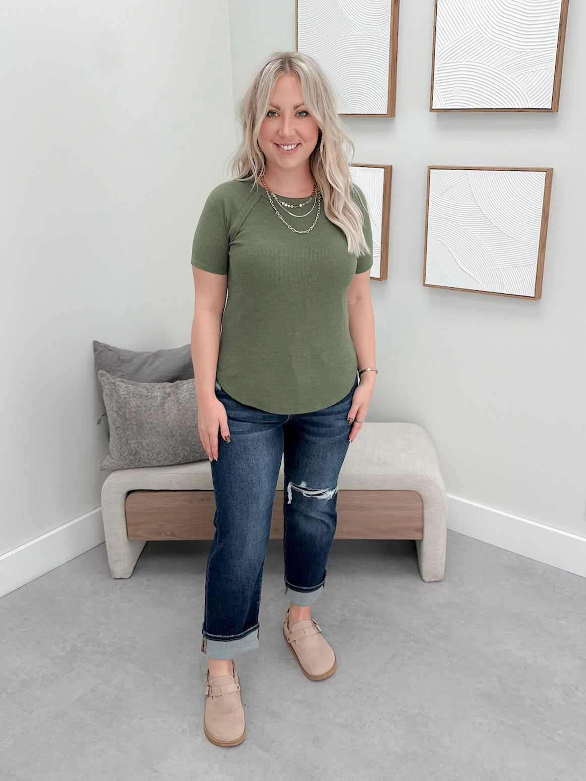 Baby Waffle Tee in Olive