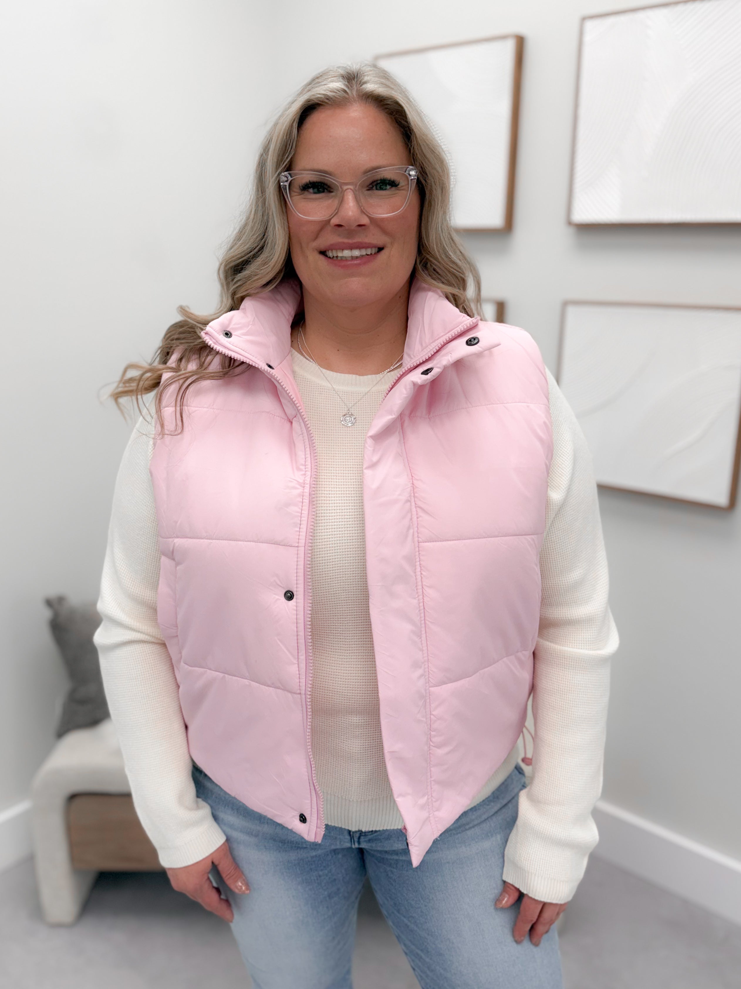 Petal Puffer Vest in Pink