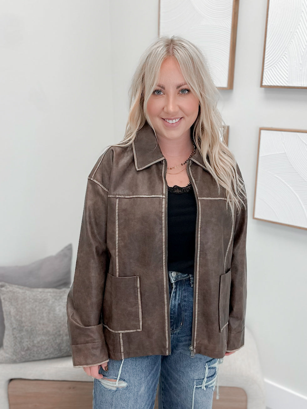 Roddy Vegan Leather Jacket in Brown