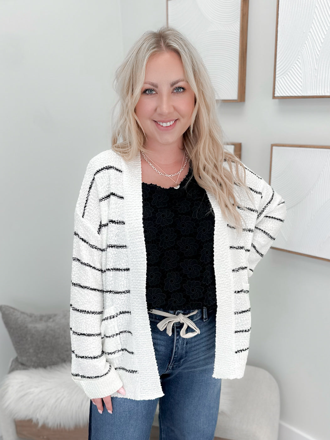 Rylin Cardigan in Black Stripe