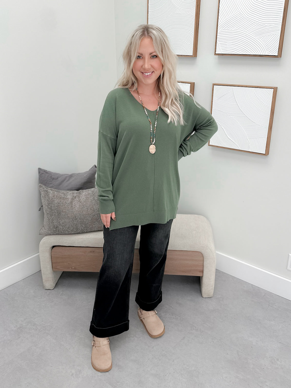 Super Soft Line Sweater in Moss
