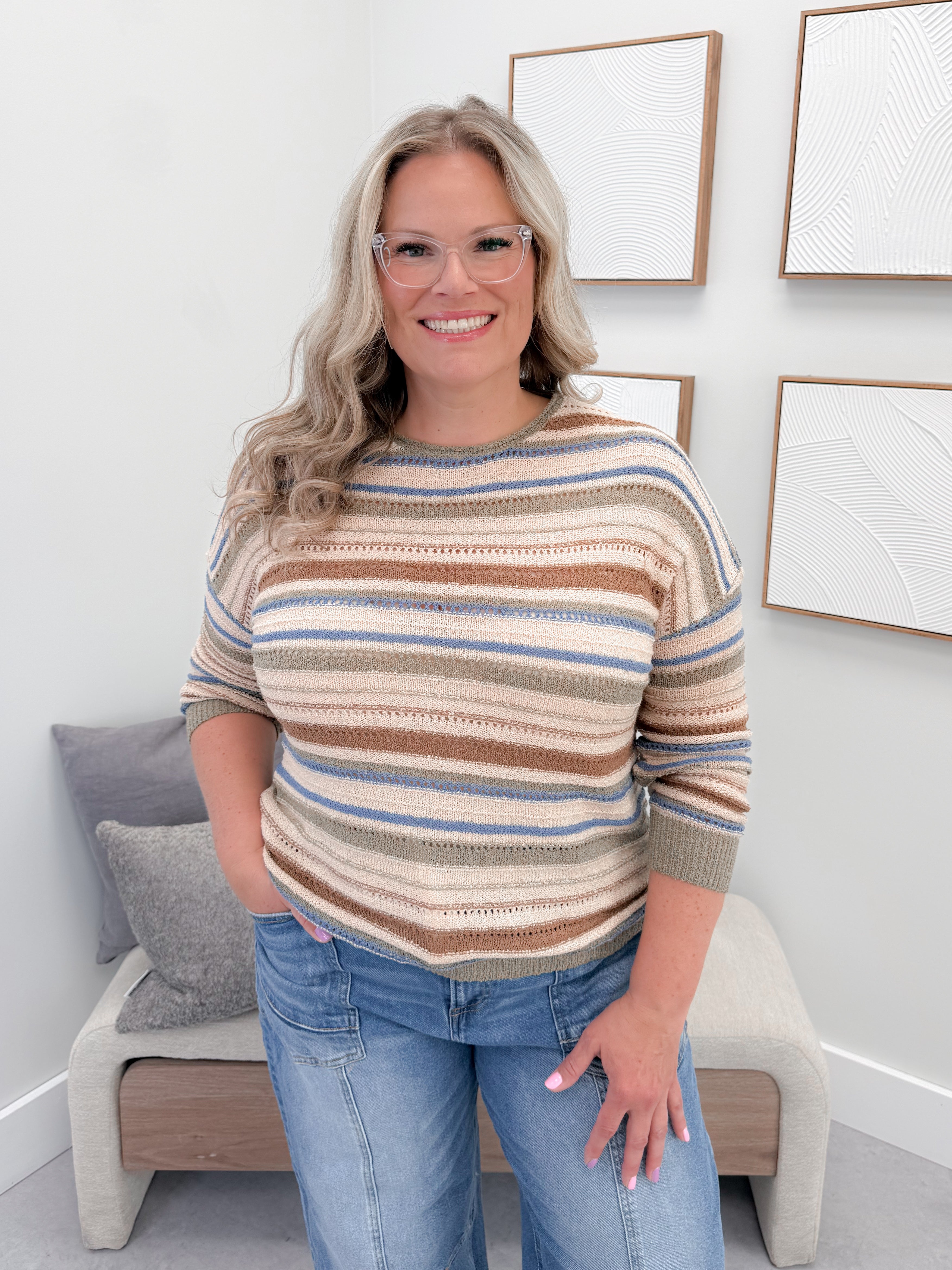 Janine Striped Sweater in Avocado Stripe