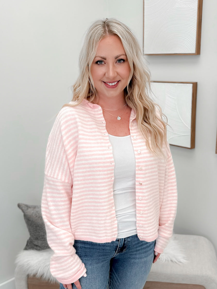 Brandy Cardigan in Pink Stripes