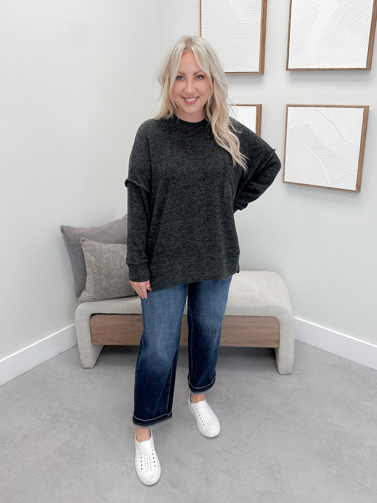 Denton Brushed Pullover in Charcoal