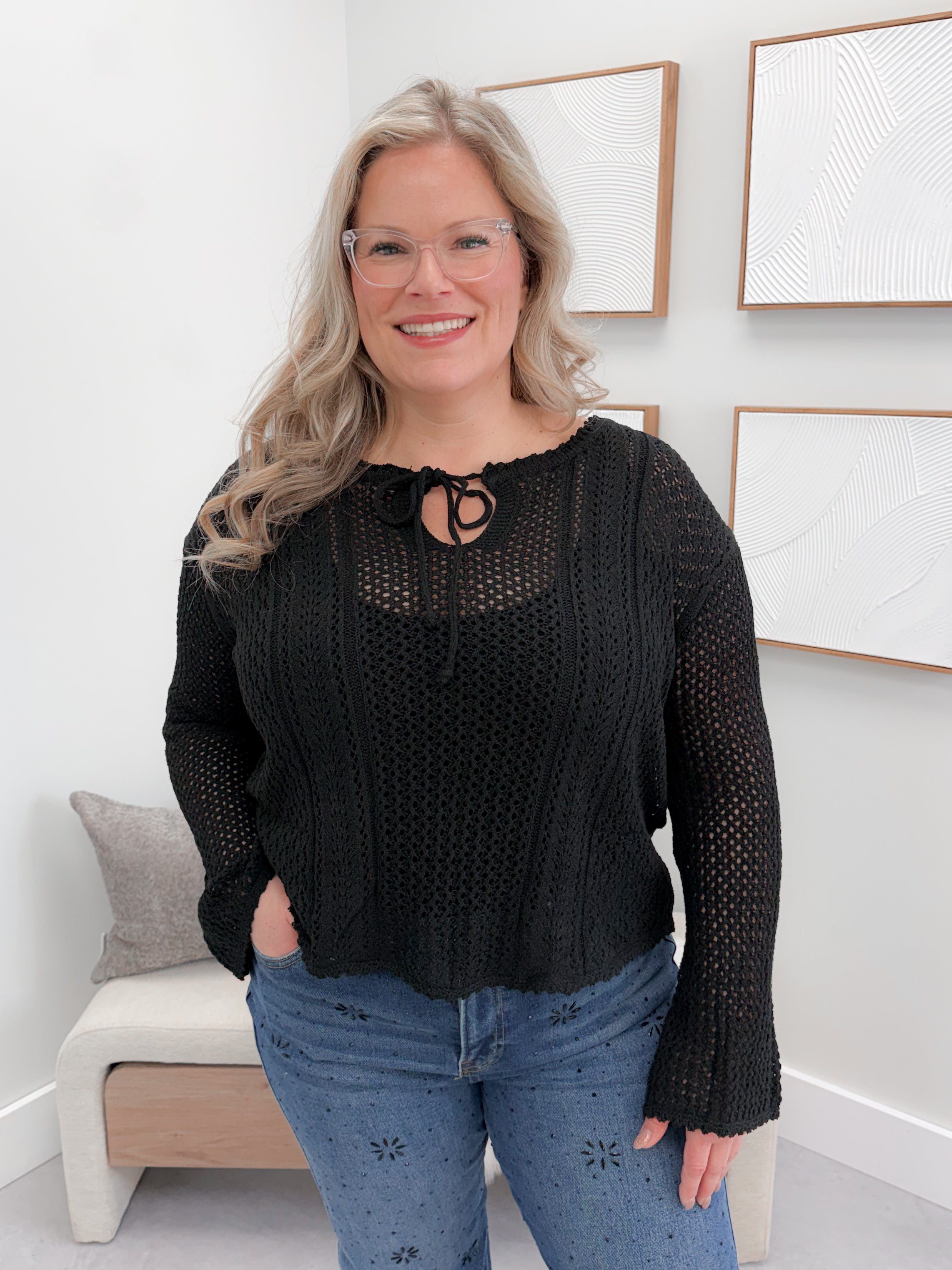 Lydia Crochet Sweater in Black