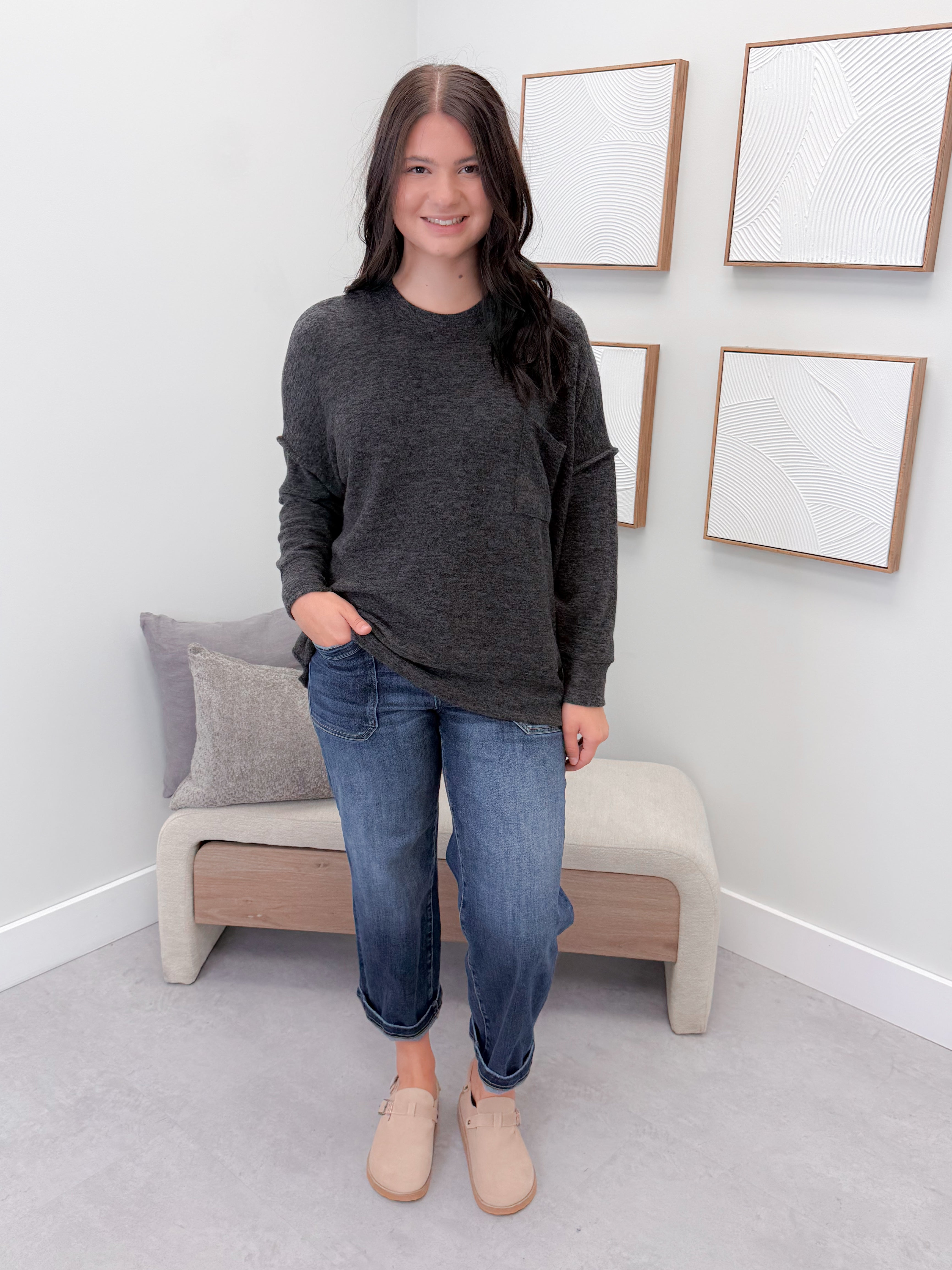 Denton Brushed Pullover in Charcoal