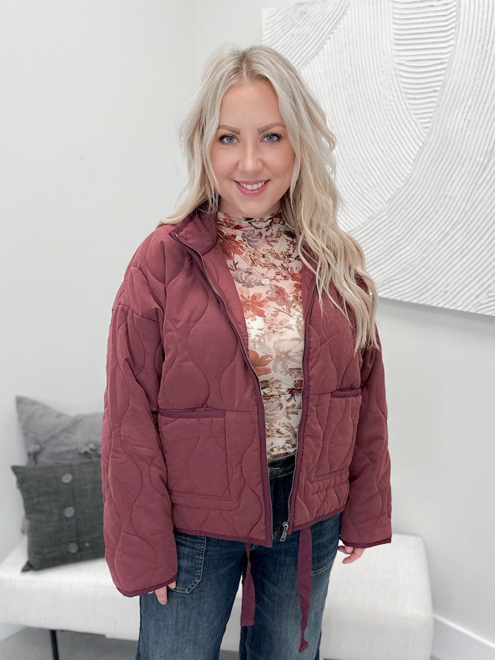 Robbie Quilted Jacket in Dark Cherry