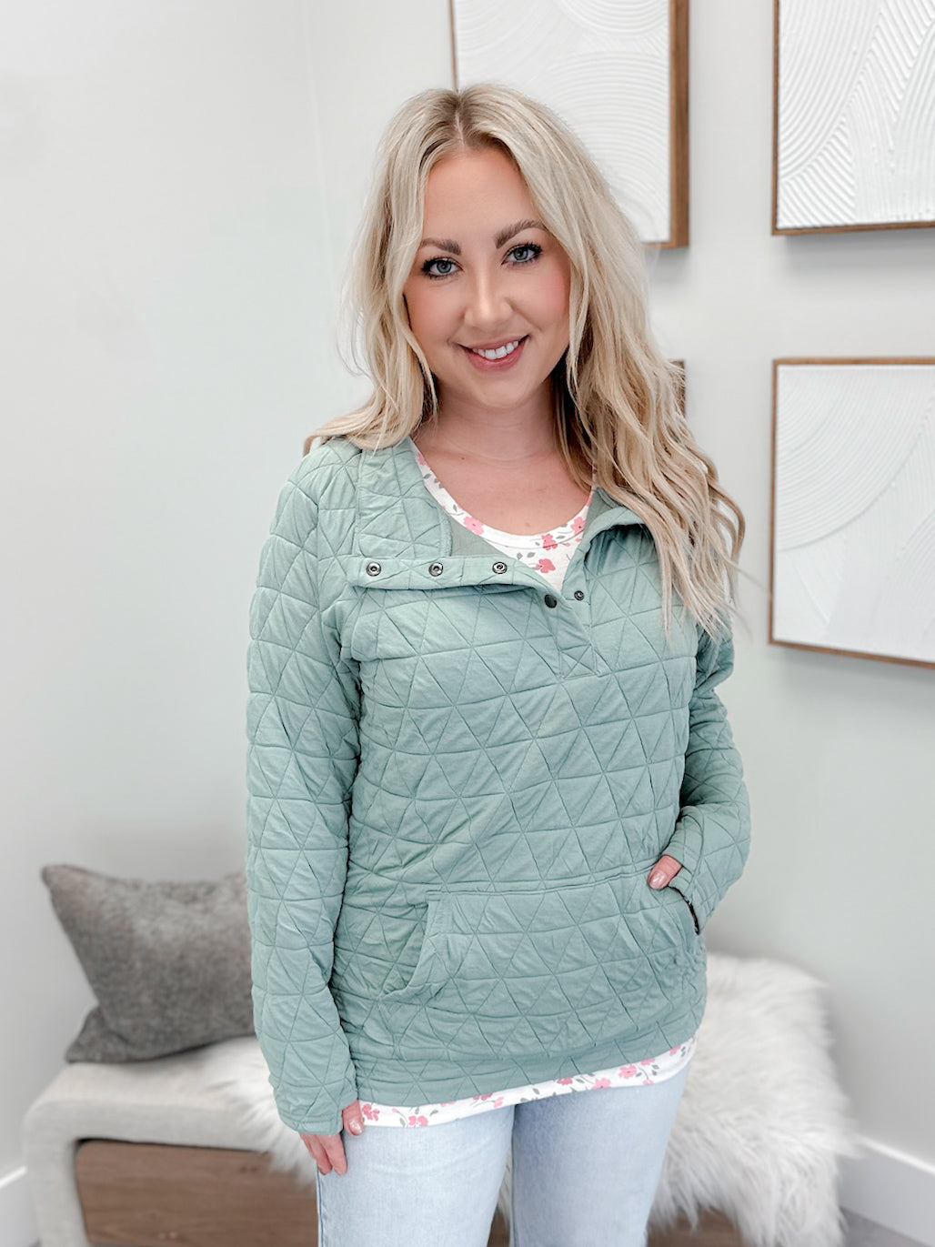 Luna Quilted Pullover in Sage