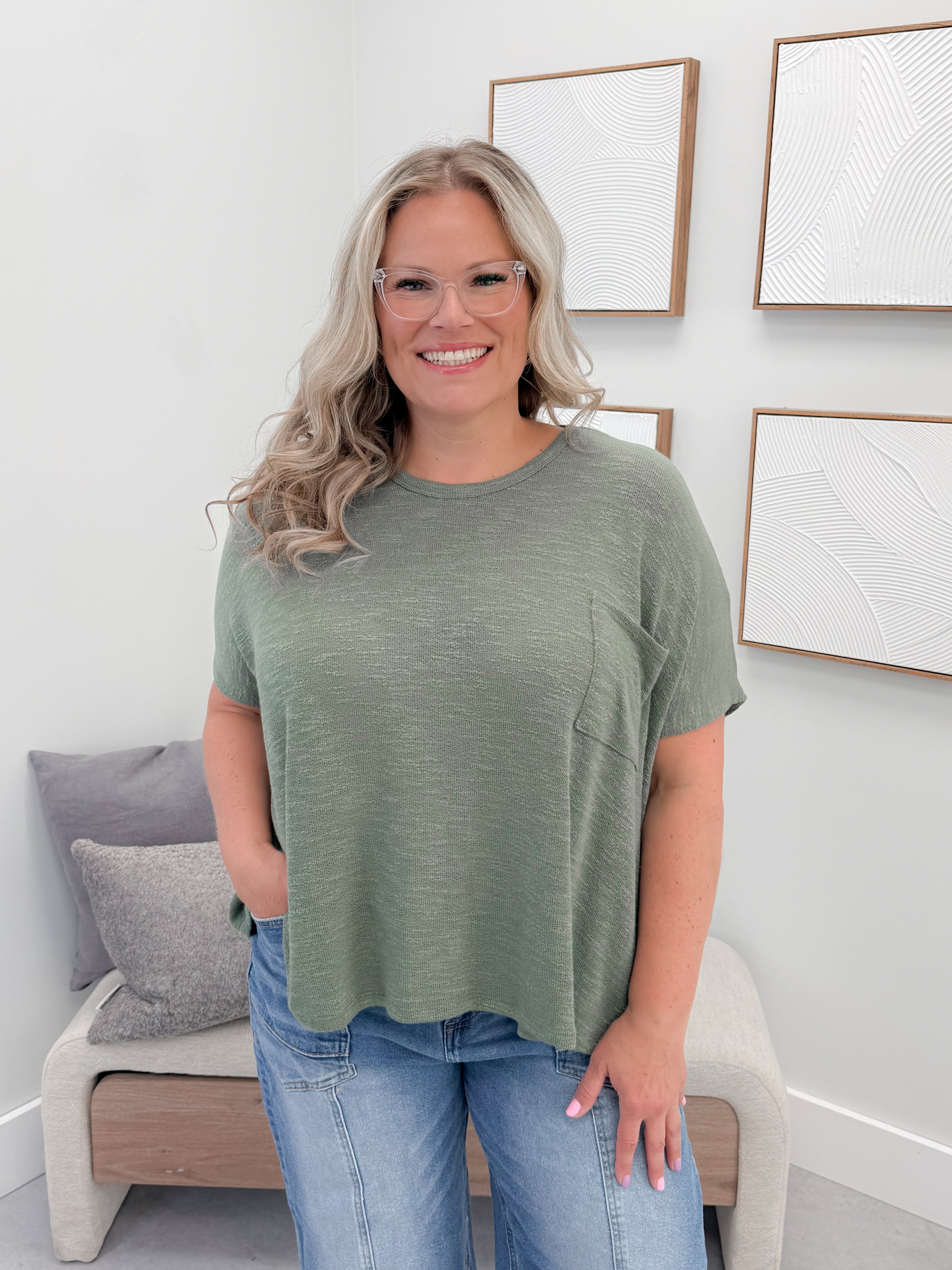 Aniston Slub Knit Tee in Olive