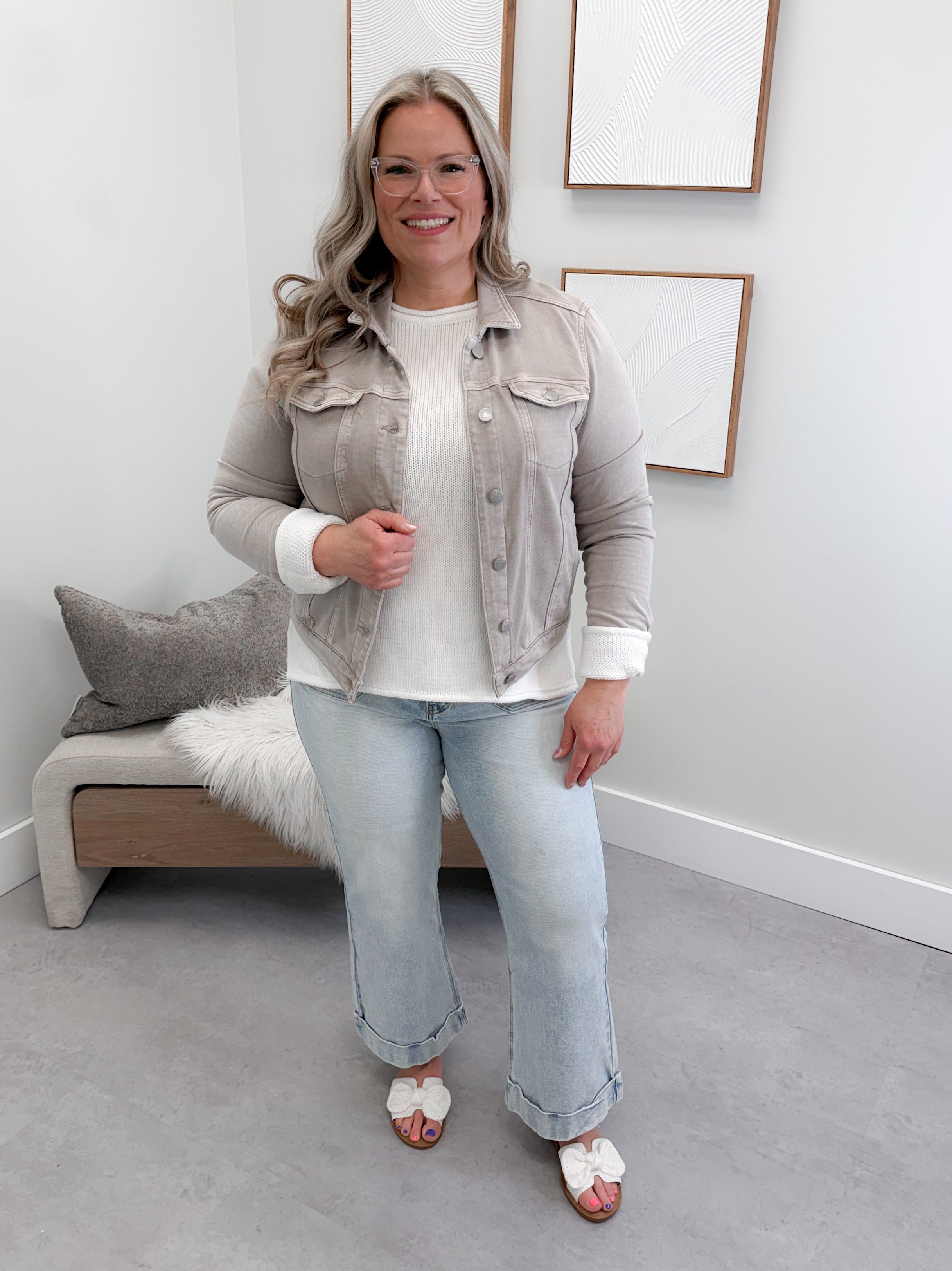 Soft Denim Jacket in Light Stone