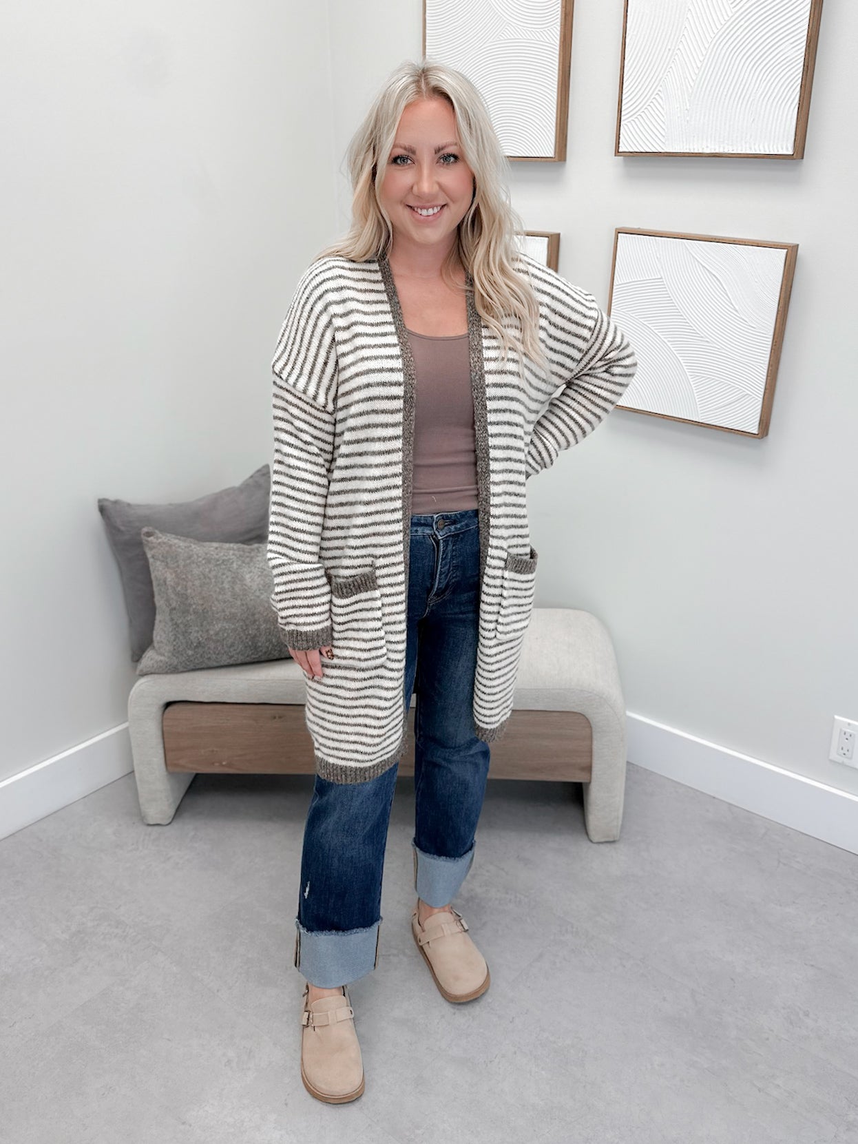 Josephine Striped Cardigan in Mocha