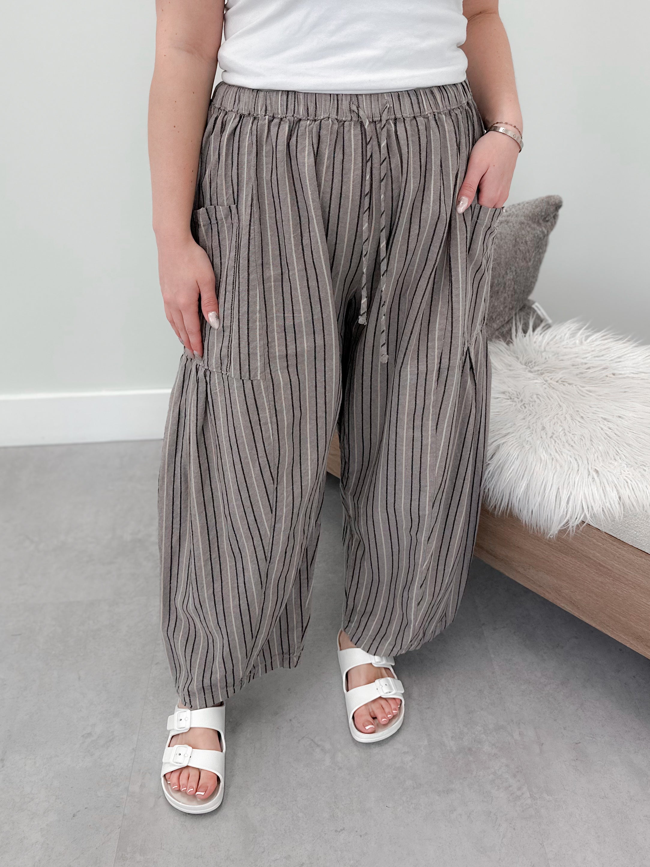 Salem Striped Pants in Stone