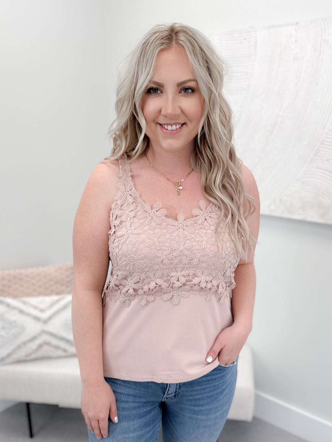 Floral Lace Tank Top in Dusty Pink by Grace & Lace