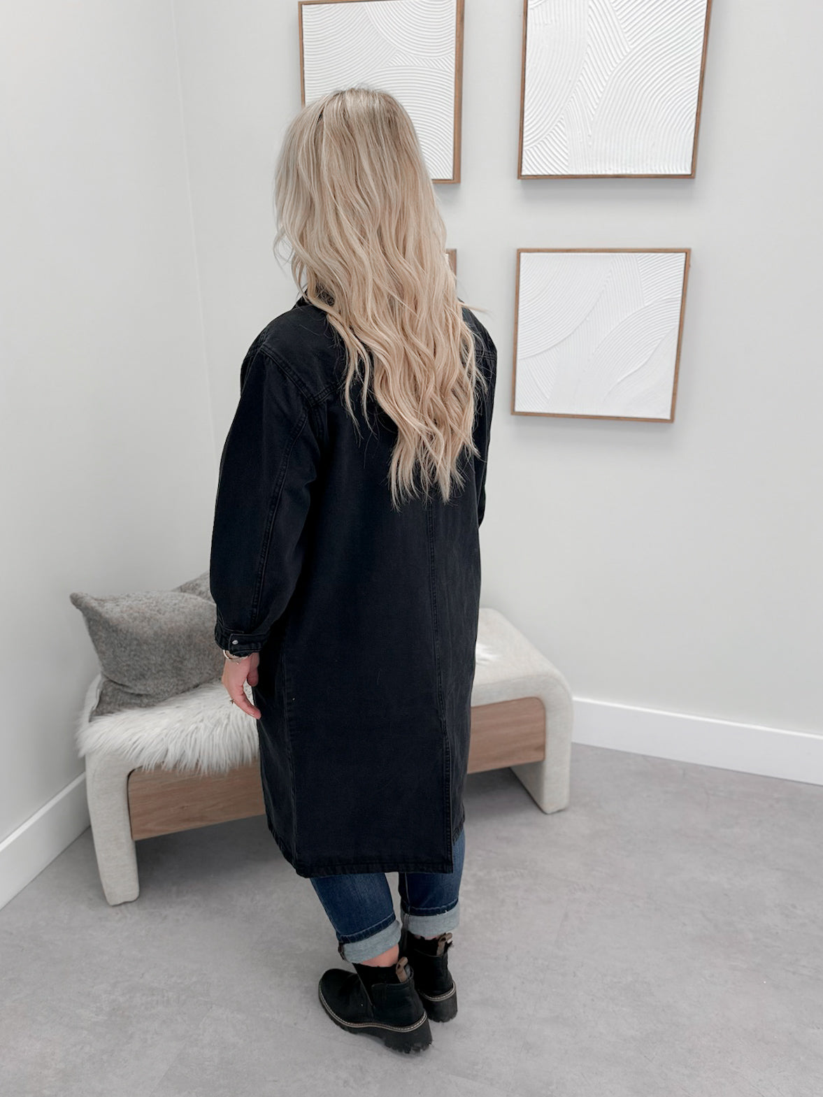 Kylen Long Jean Jacket in Black