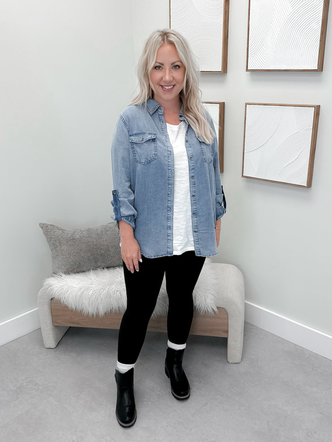 Jules Denim Button Up in Medium Wash