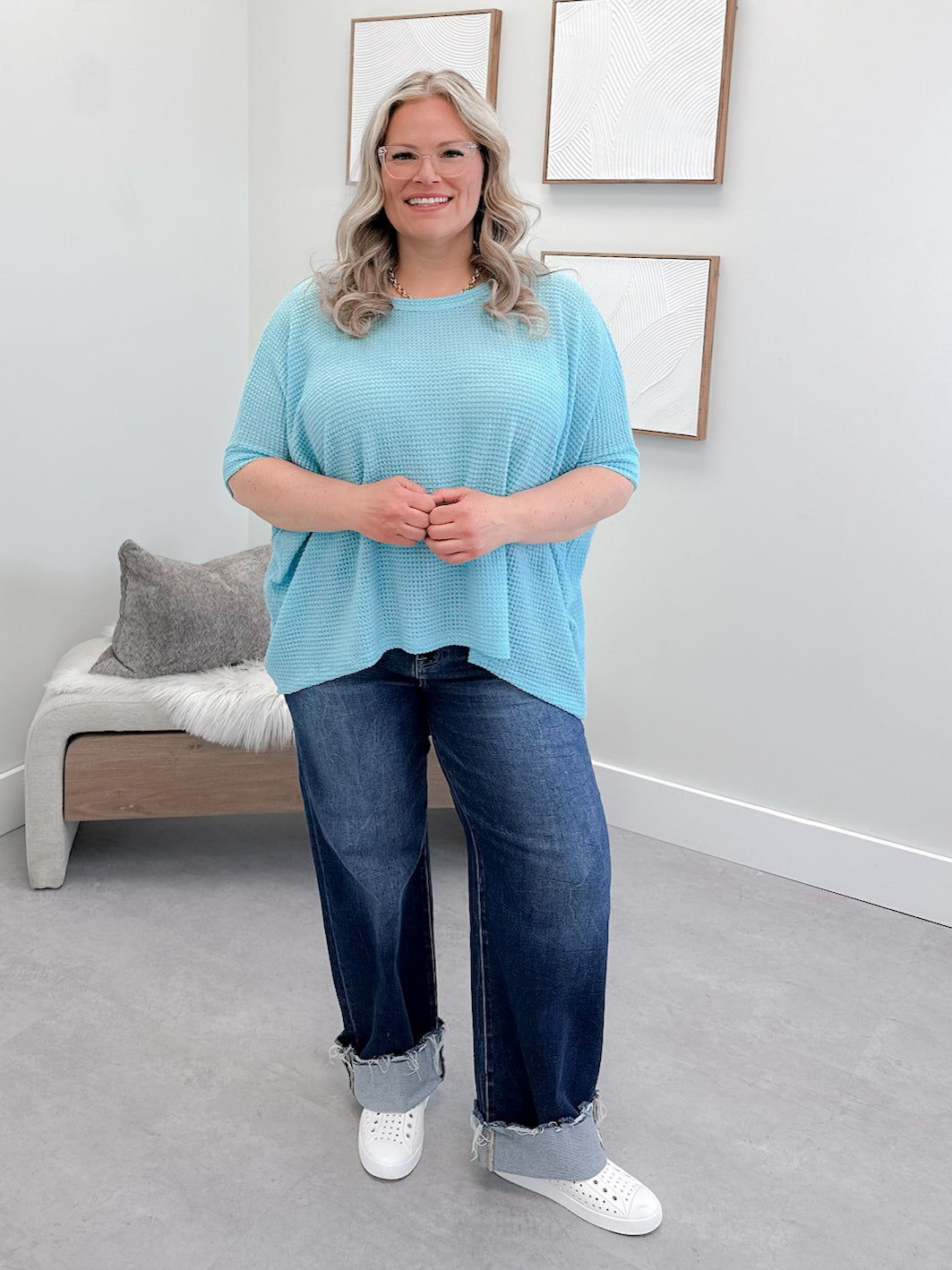 Sante Waffle Top in Aqua