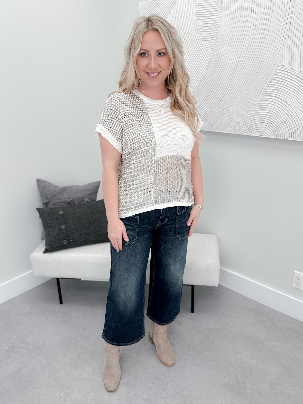 Soul Blocked Sweater in Taupe