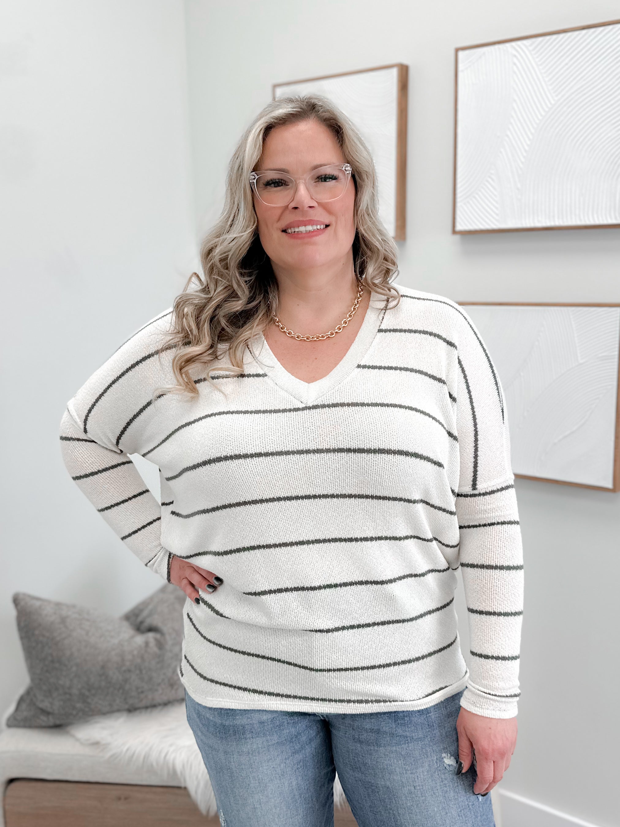 Torvi Sweater in Olive Stripe