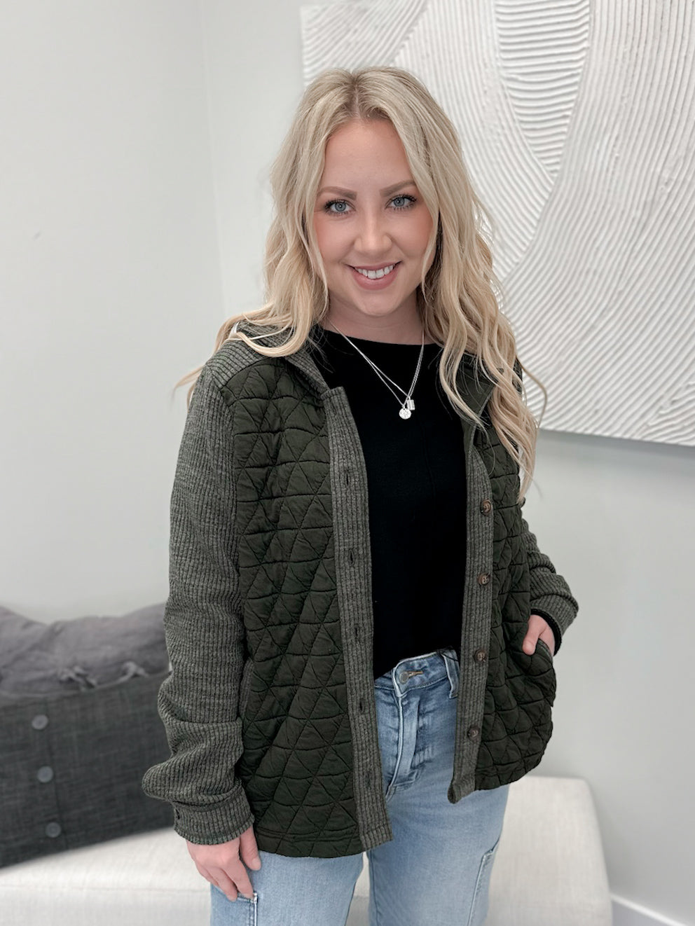 Kane Quilted Shacket in Forest