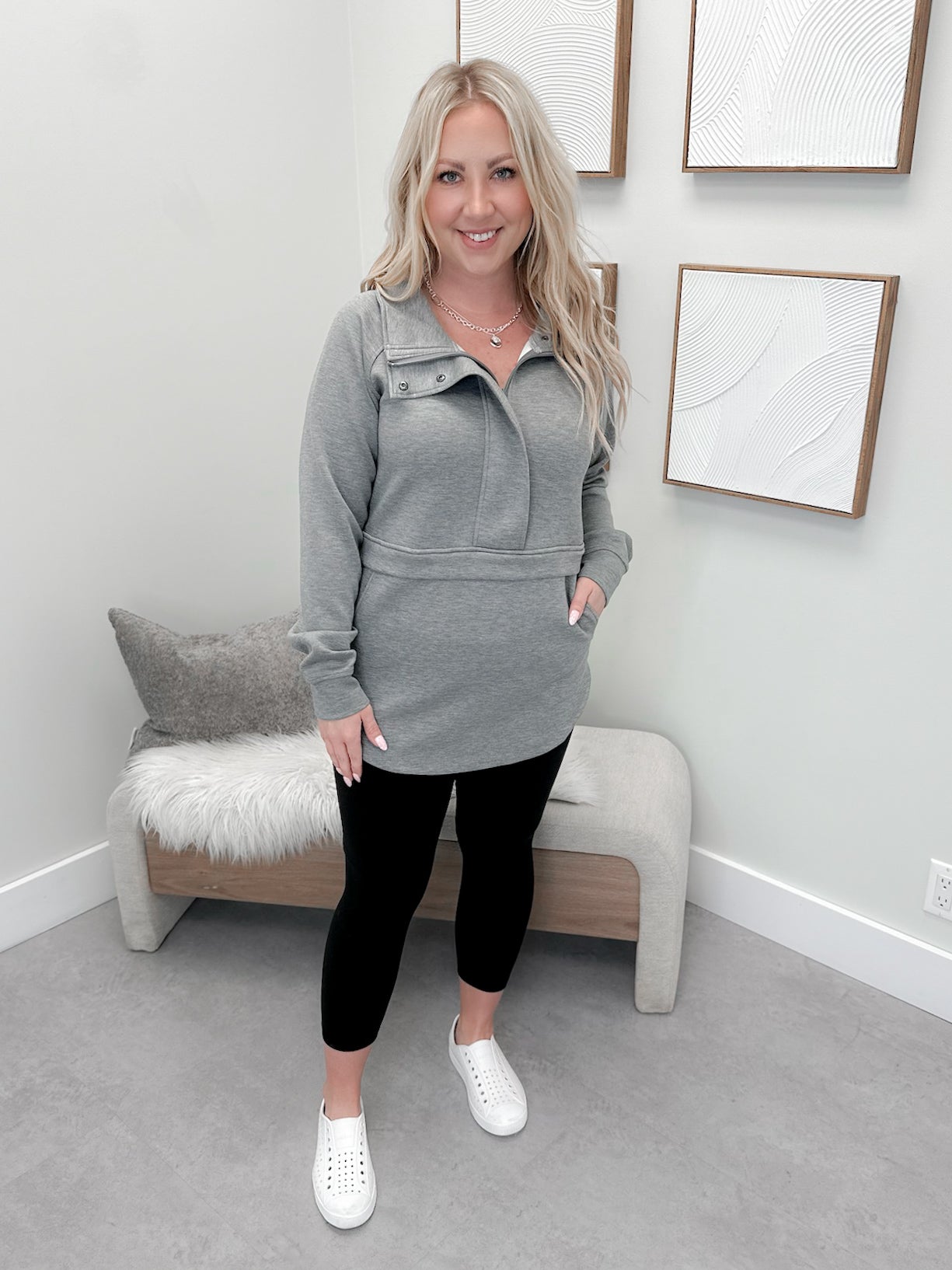 Mia Scuba Half Zip Pullover in Grey