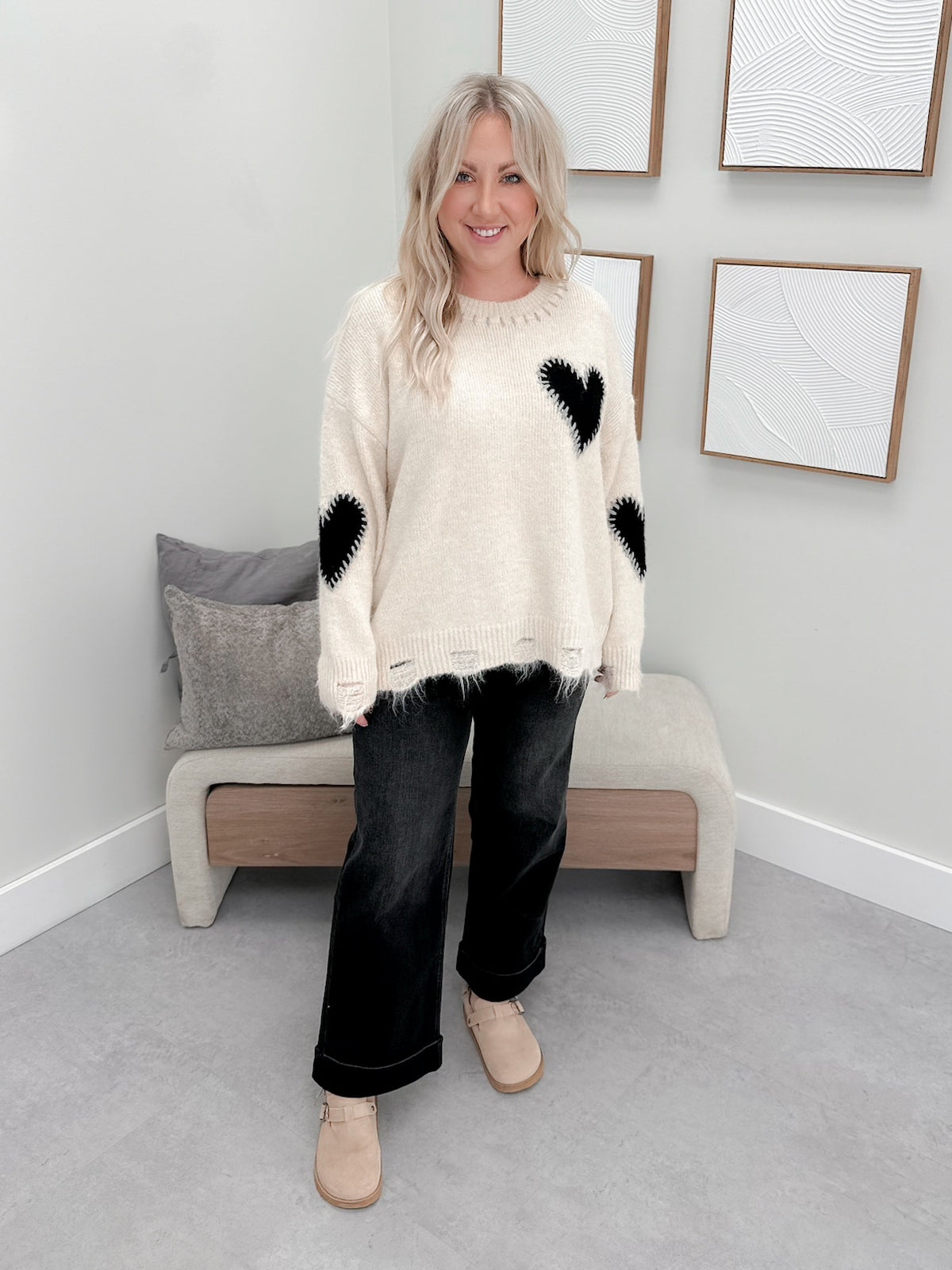 Jeanna Heart Sweater in Oat