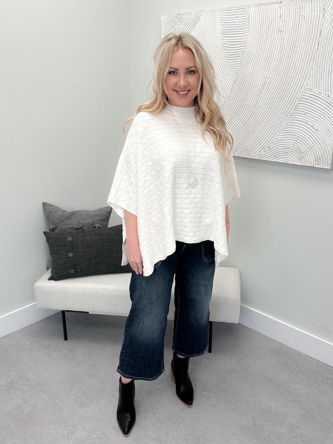 Claire Cable Knit Poncho Sweater in Cream