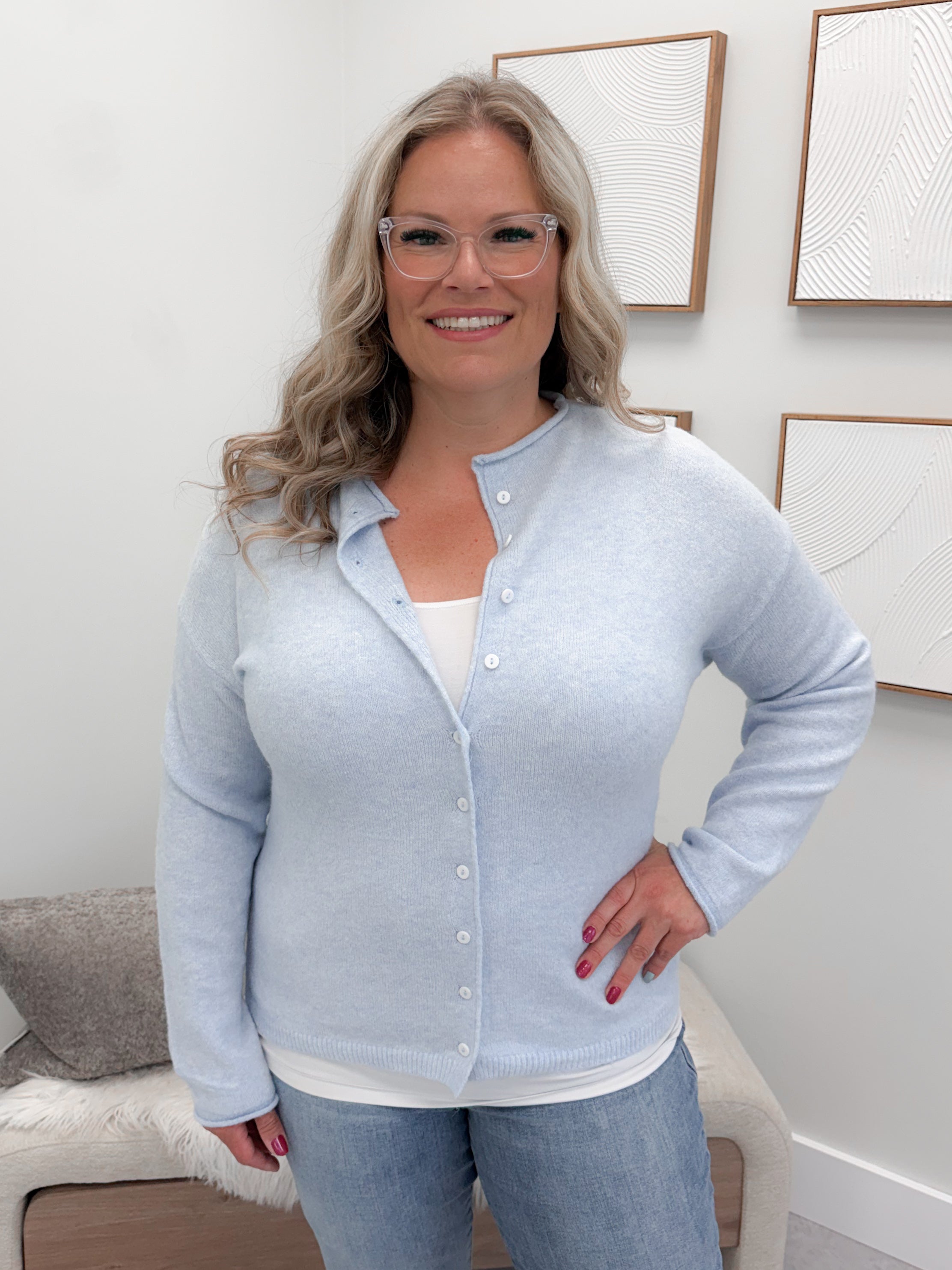 Sia Button Cardigan in Light Blue