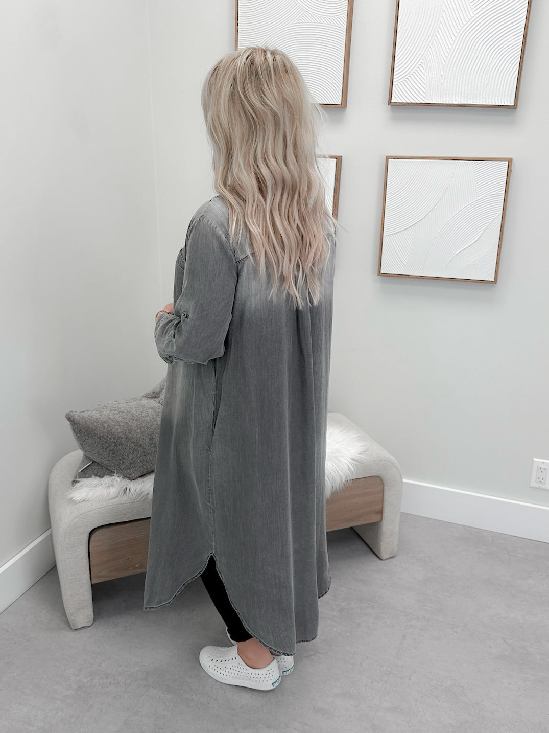 Atlas Shirt Dress in Washed Grey