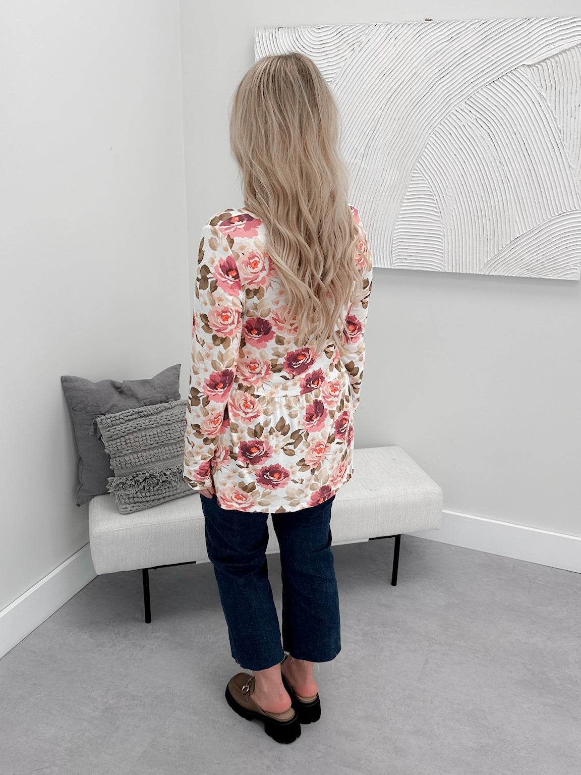 Sarah Ruffle Long Sleeve Top in Autumn Blossom