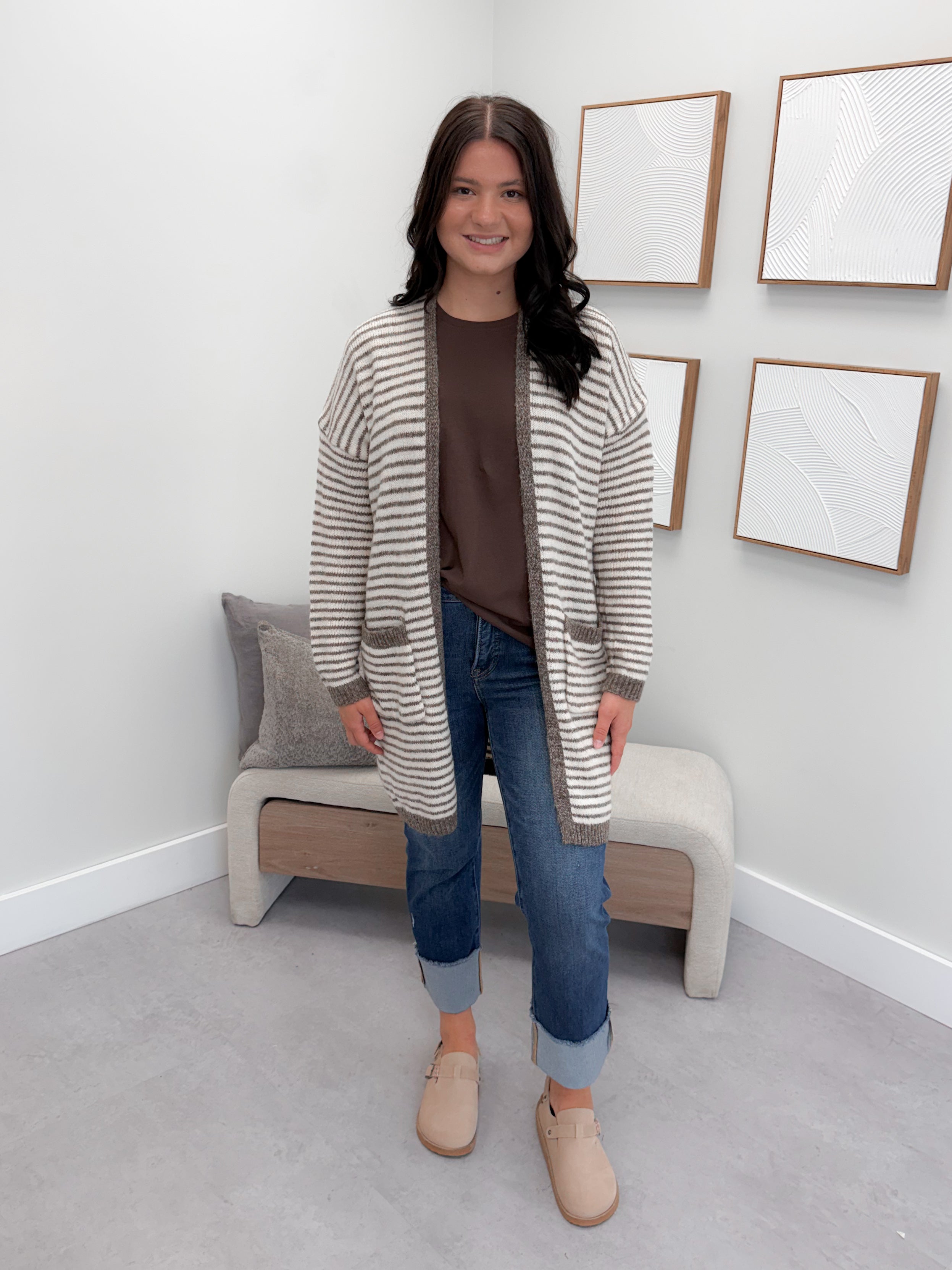 Josephine Striped Cardigan in Mocha