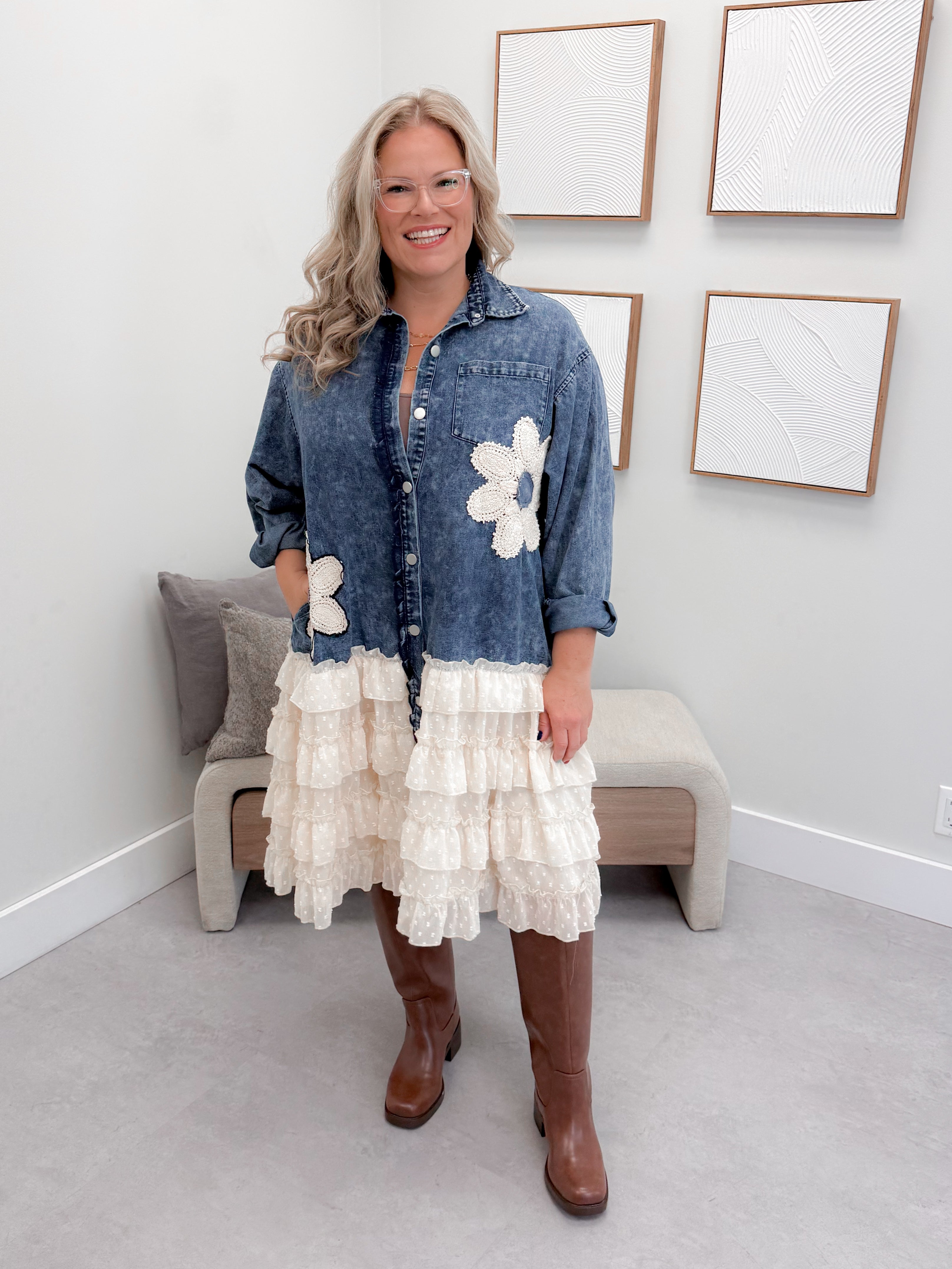 Memphis Frilled Denim Dress