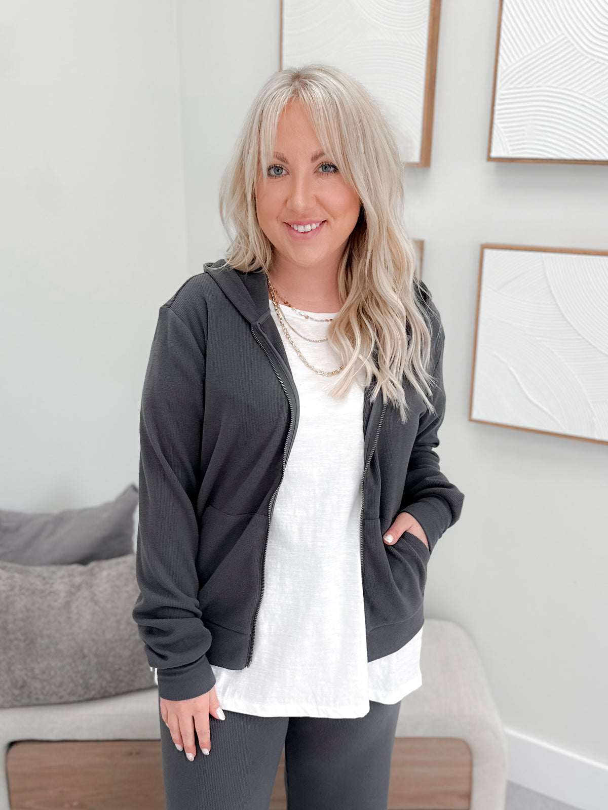 Jaynie Zip Hoodie in Coal