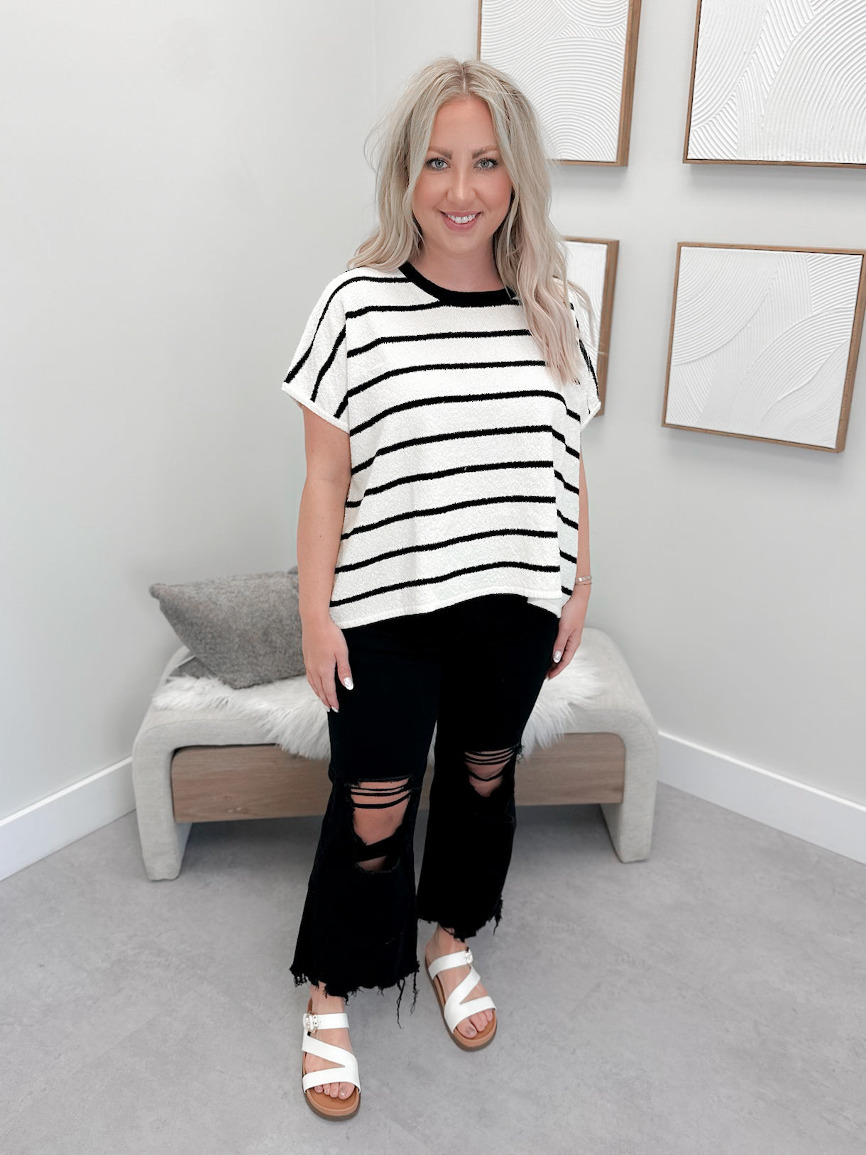 Nancy Knit Tee in Black Stripe