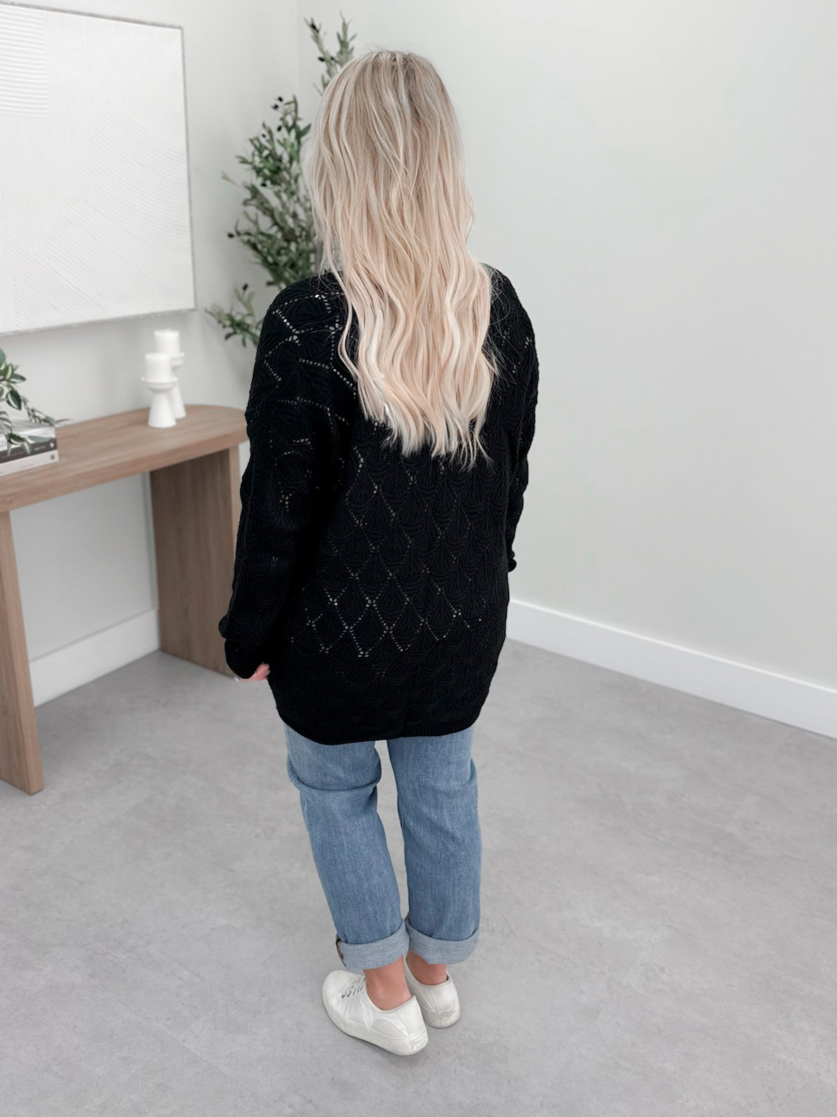 Hailey Open Knit Cardigan in Black