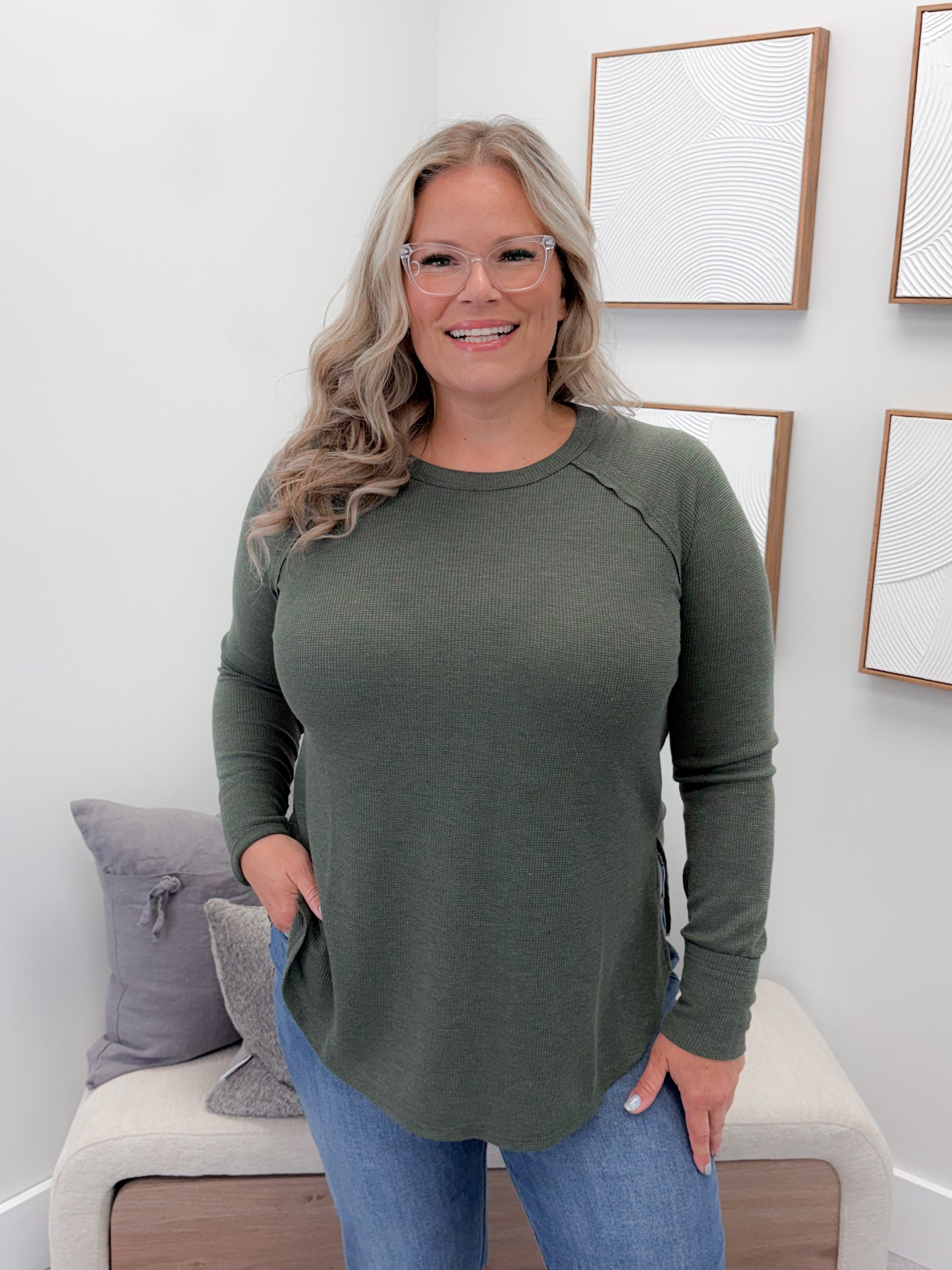 Emory Waffle Long Sleeve in Olive