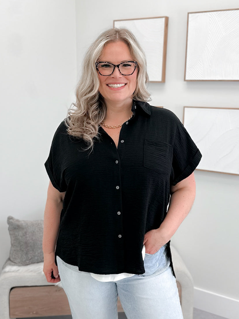Sparrow Button Up Top in Black