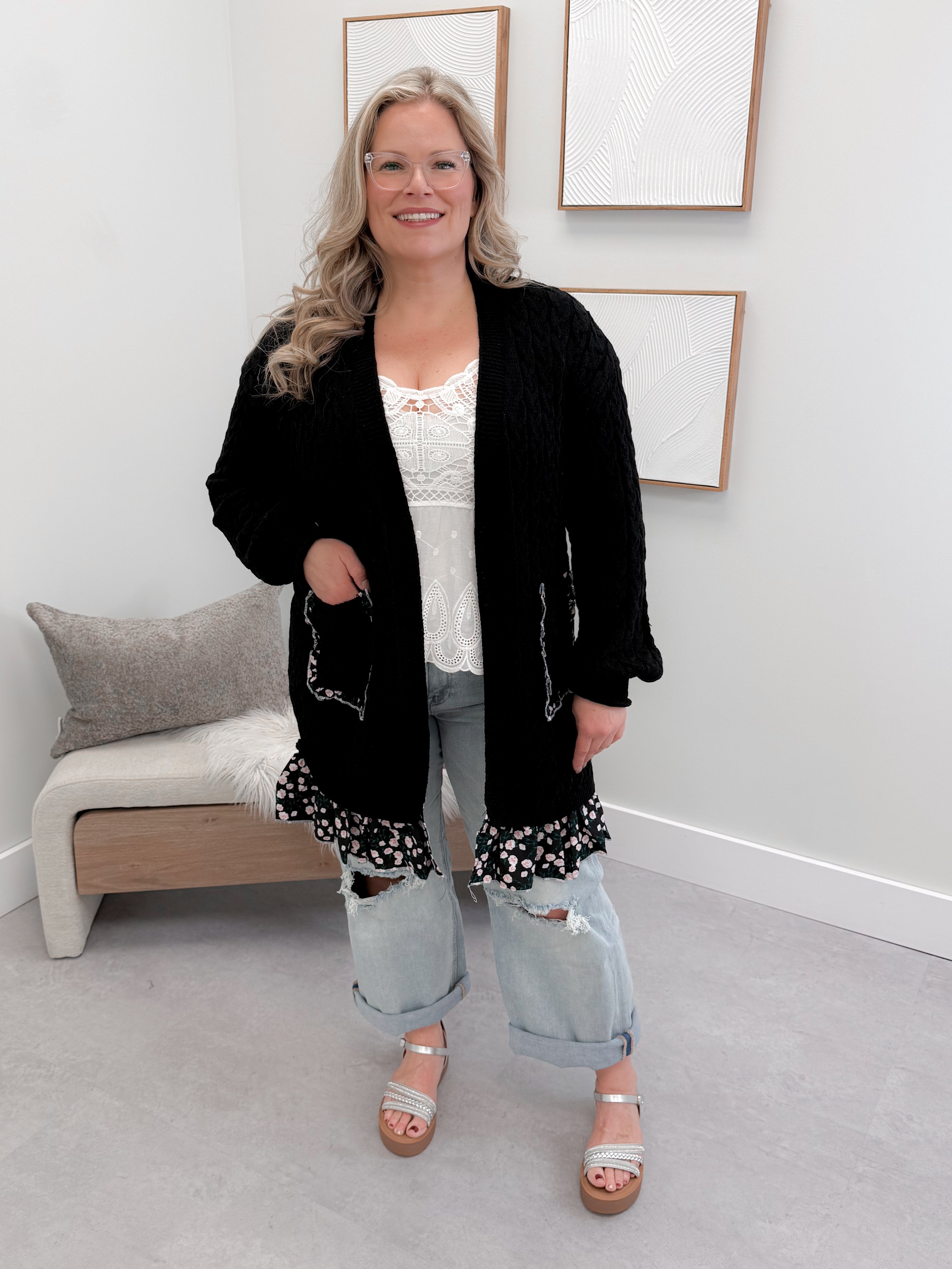 Raelynn Rose Cardigan in Black by Pol