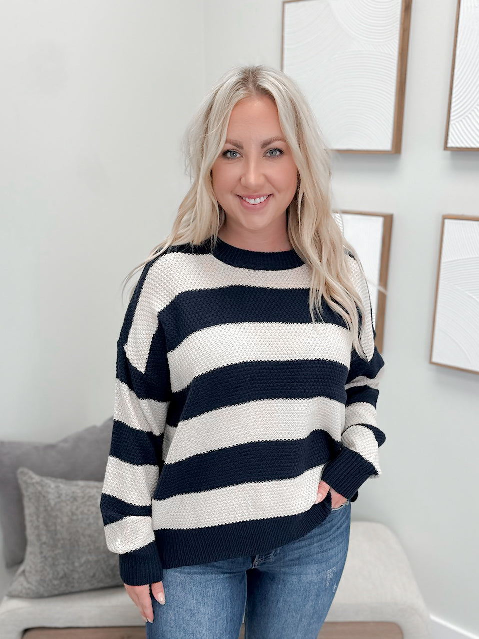 Kira Striped Sweater in Navy