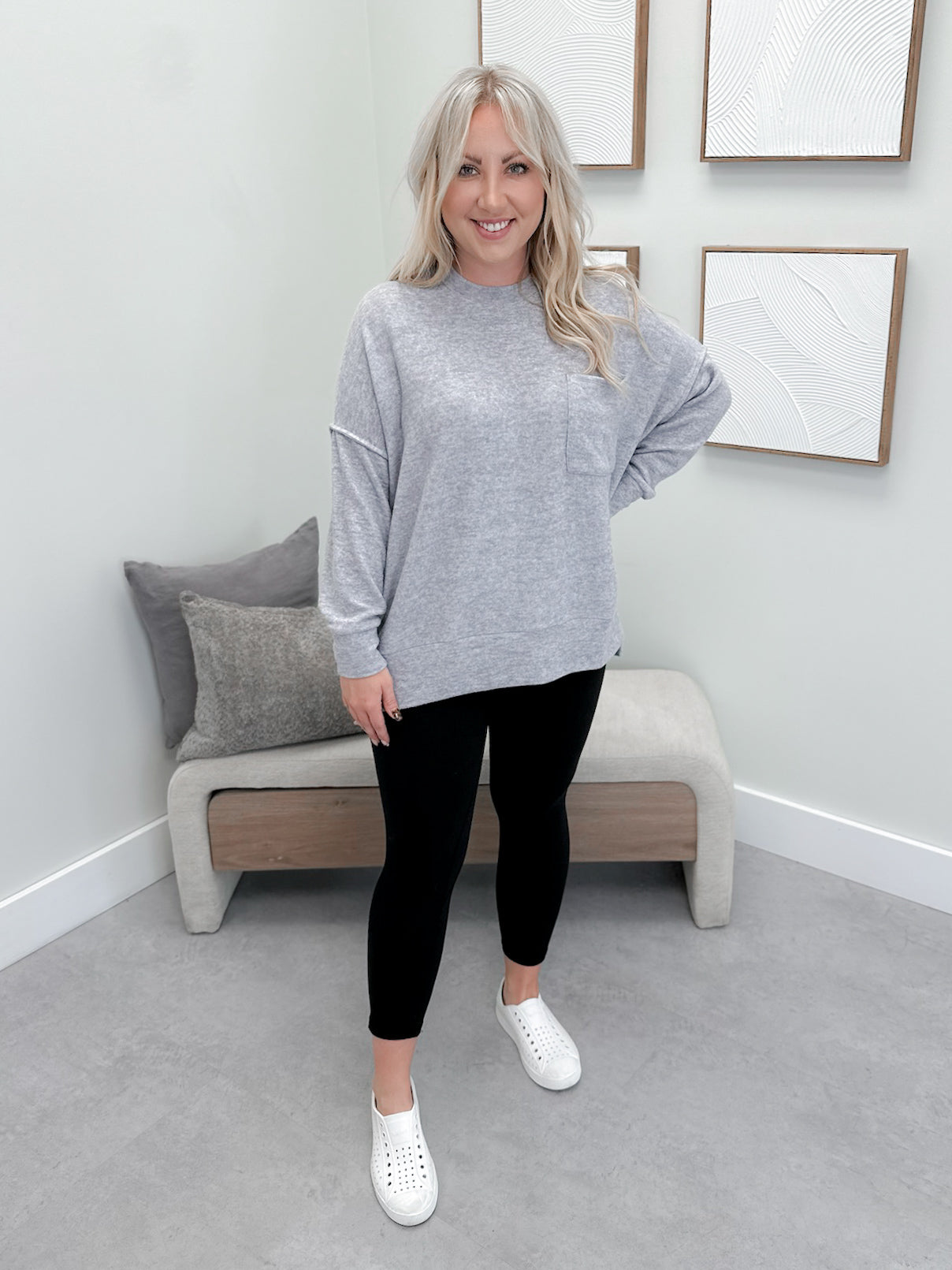 Denton Brushed Pullover in Heather Grey