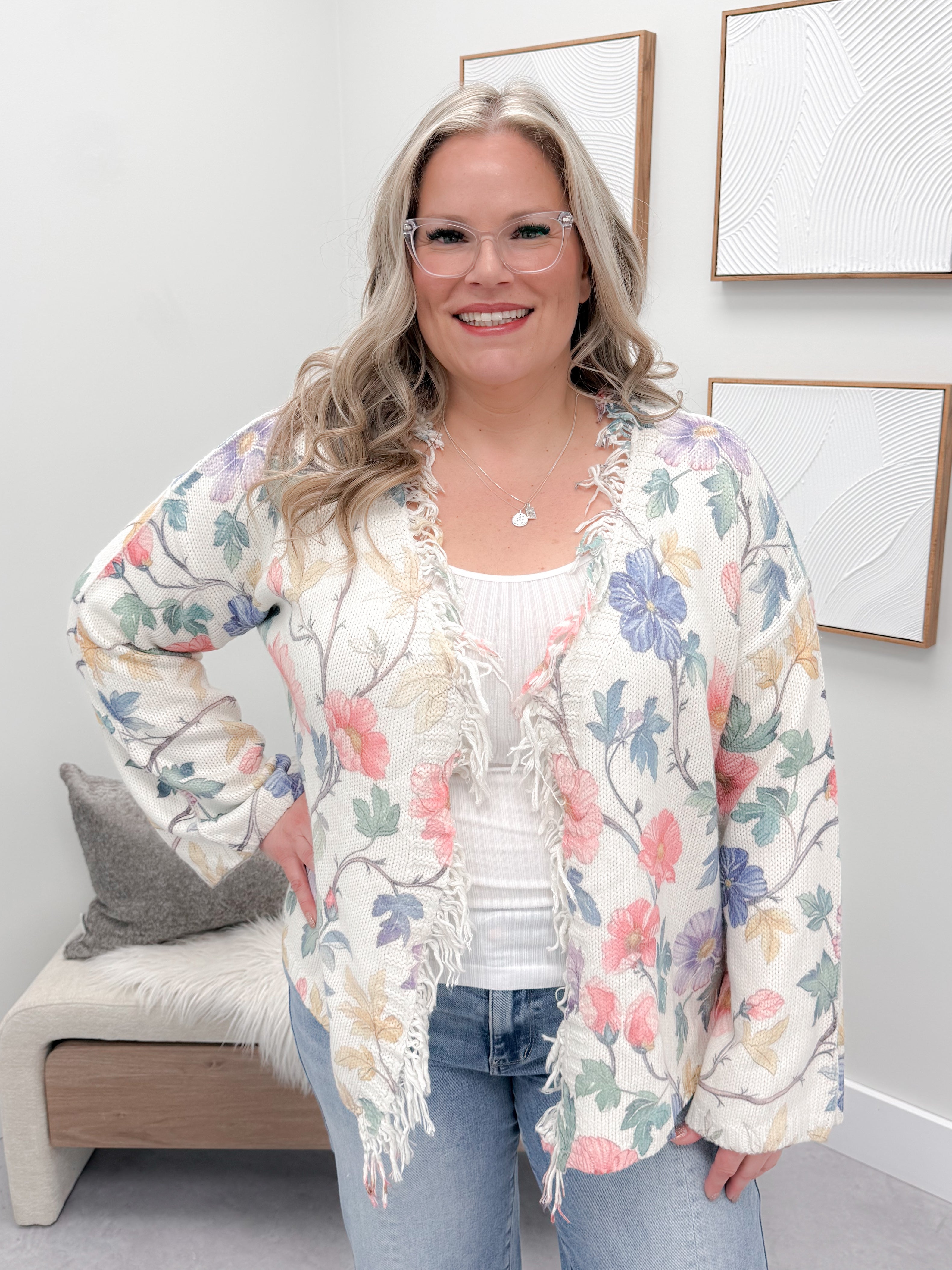 Blooms Cardigan in Cream by POL